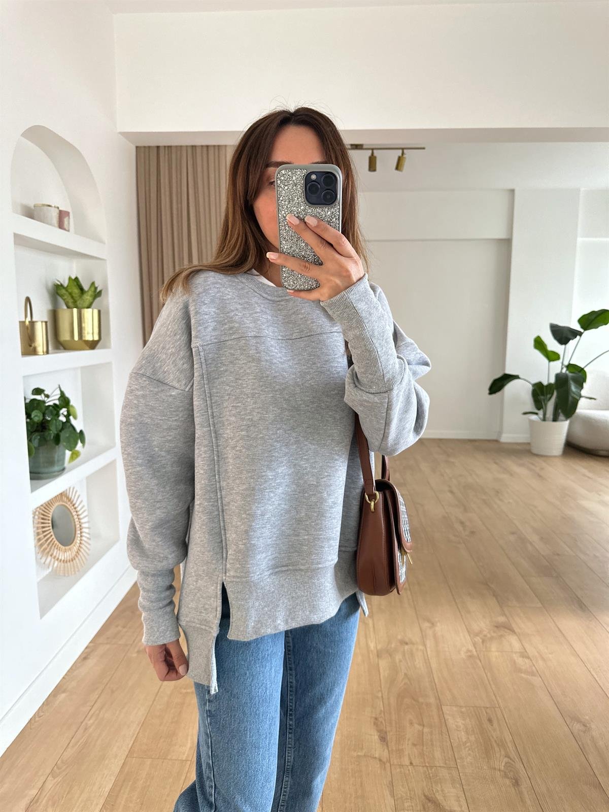 HARPER GRİ  ŞARDONLU TASARIM SWEAT