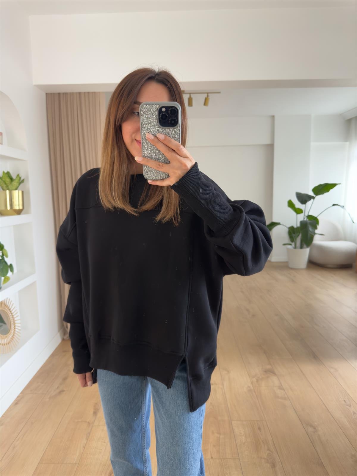 HARPER SİYAH  ŞARDONLU TASARIM SWEAT