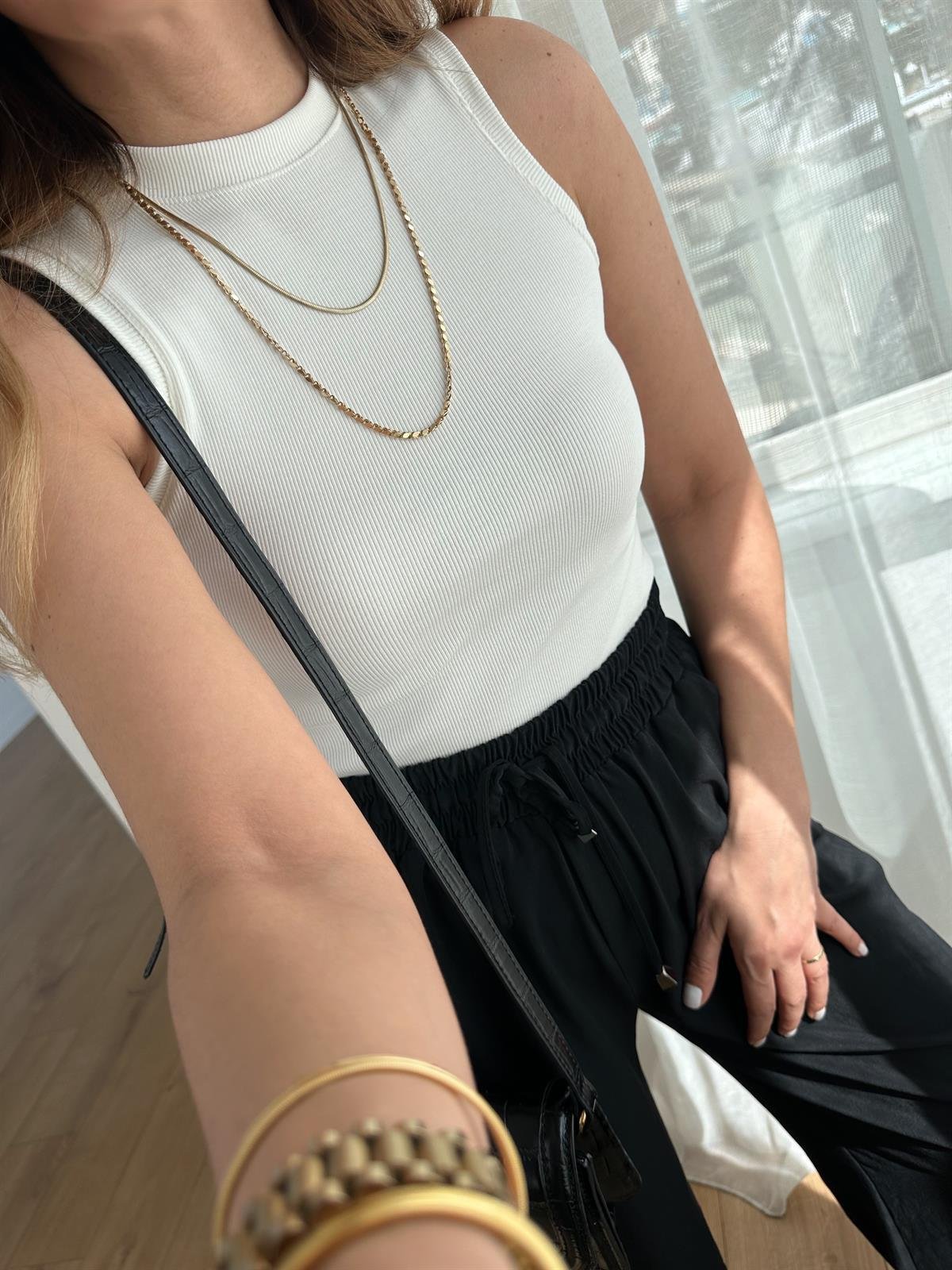 JANE EKRU BİSİKLET YAKA FİTİLLİ ATLET