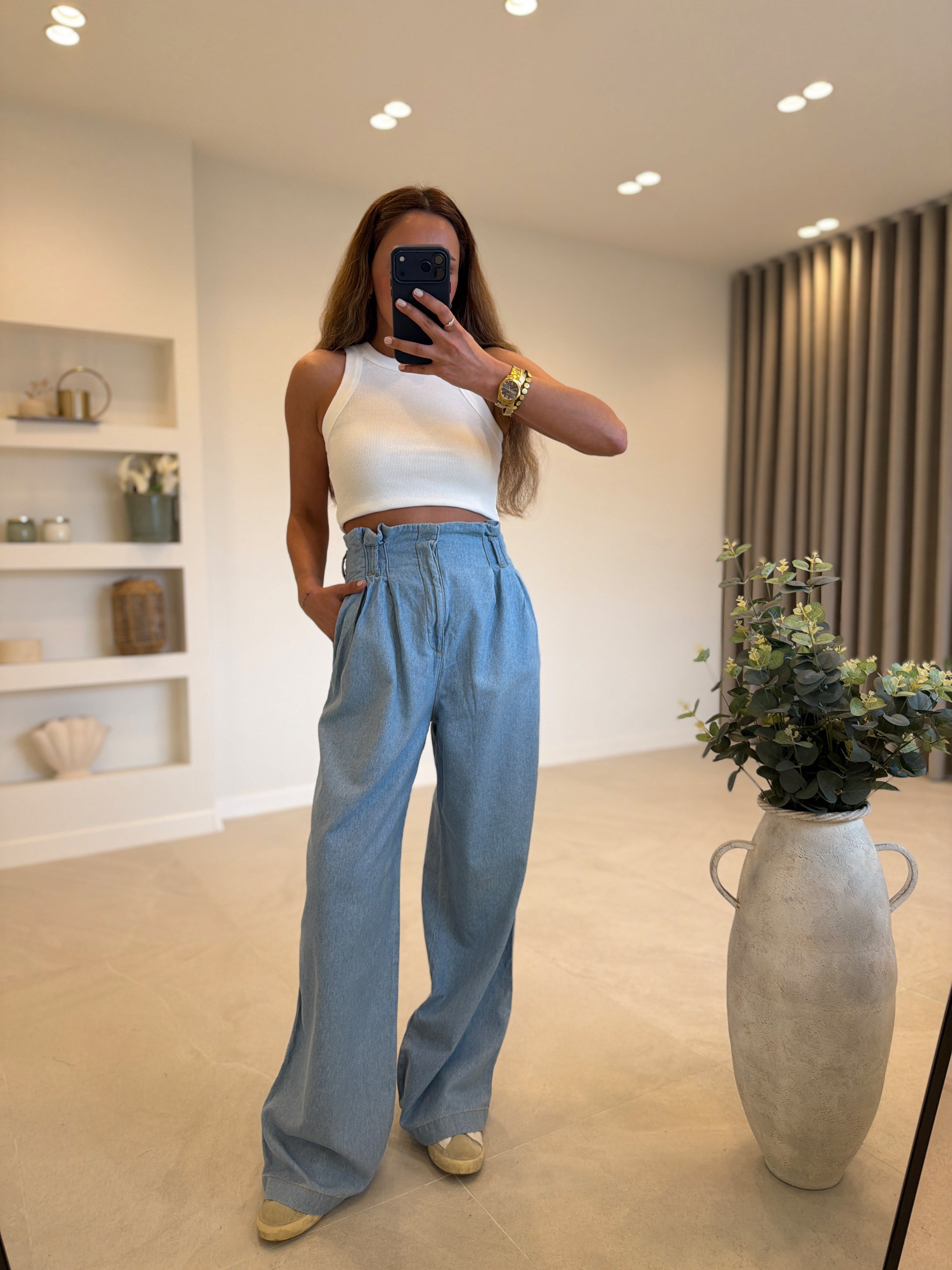 JMF ZR Bel Detaylı Açık Mavi Denim Pantolon