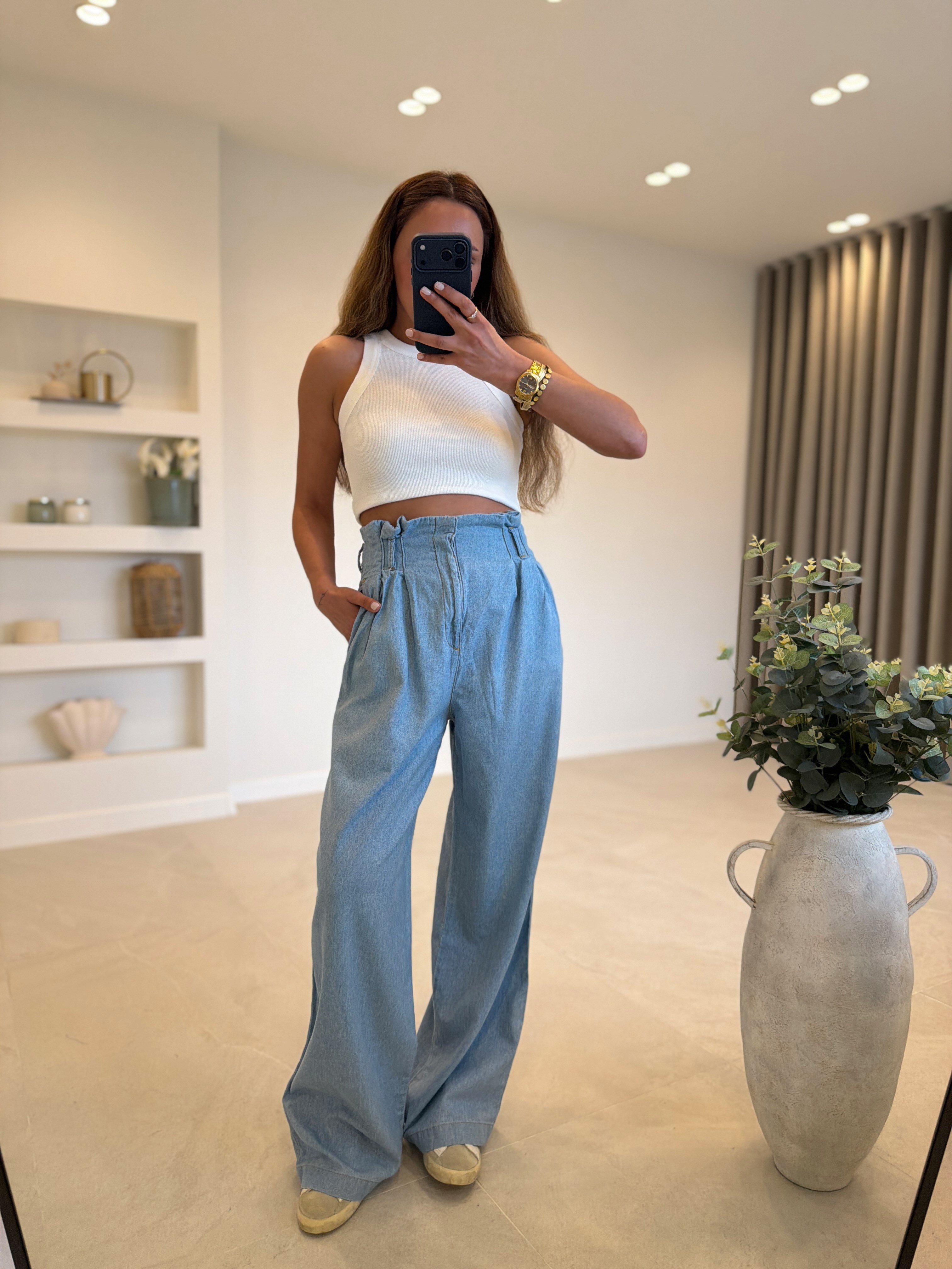 JMF ZR Bel Detaylı Açık Mavi Denim Pantolon