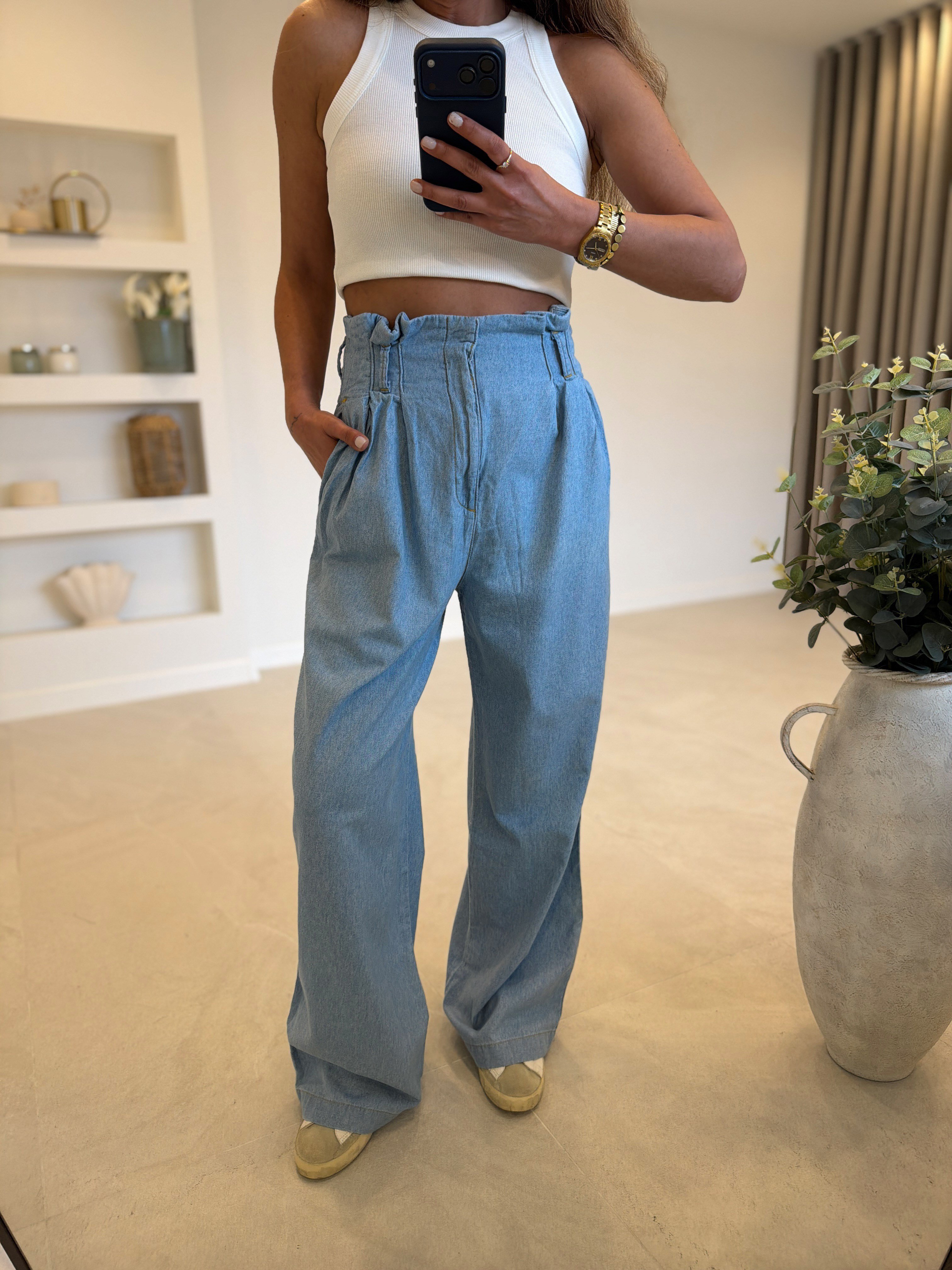 JMF ZR Bel Detaylı Açık Mavi Denim Pantolon