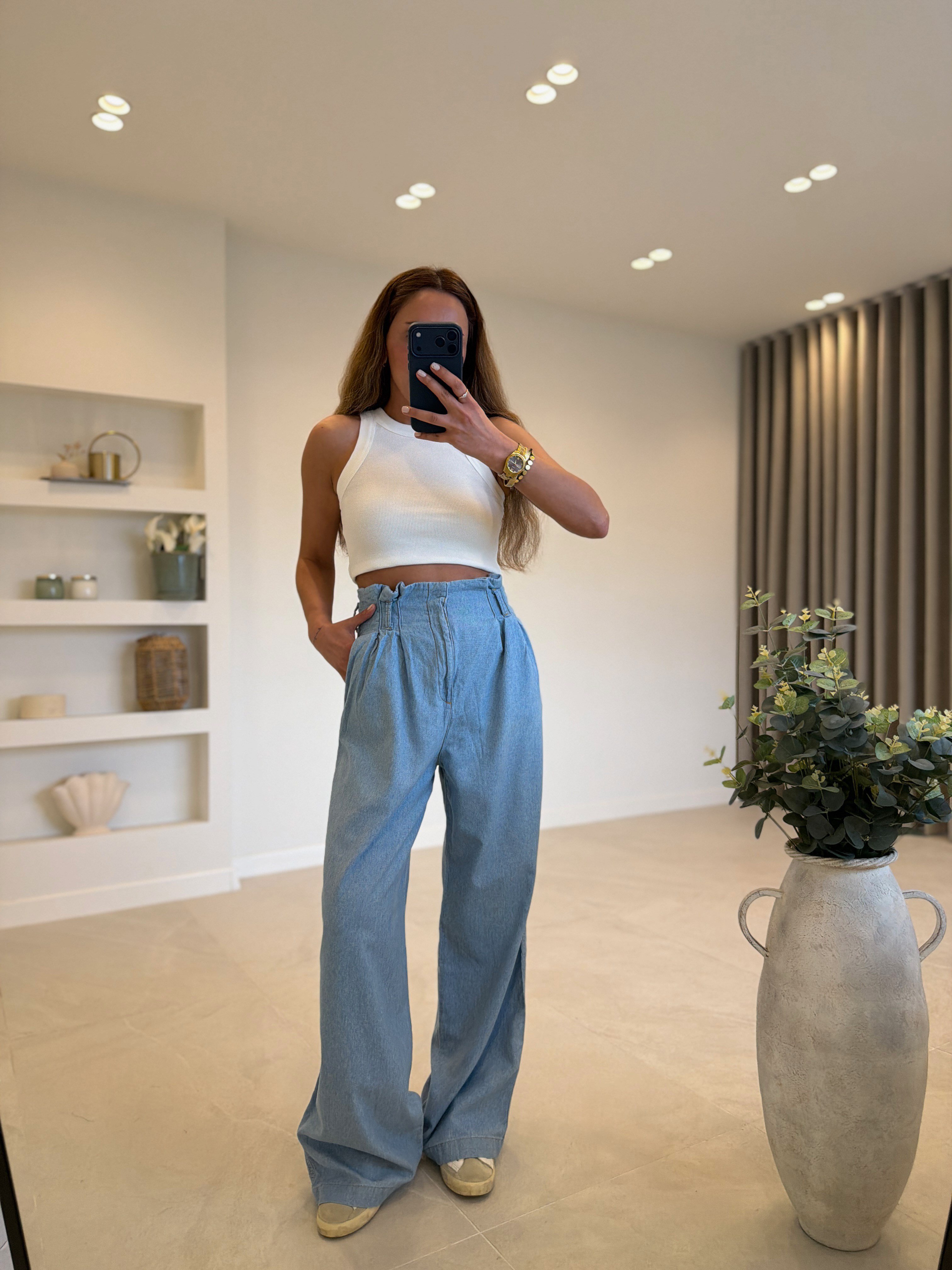 JMF ZR Bel Detaylı Açık Mavi Denim Pantolon