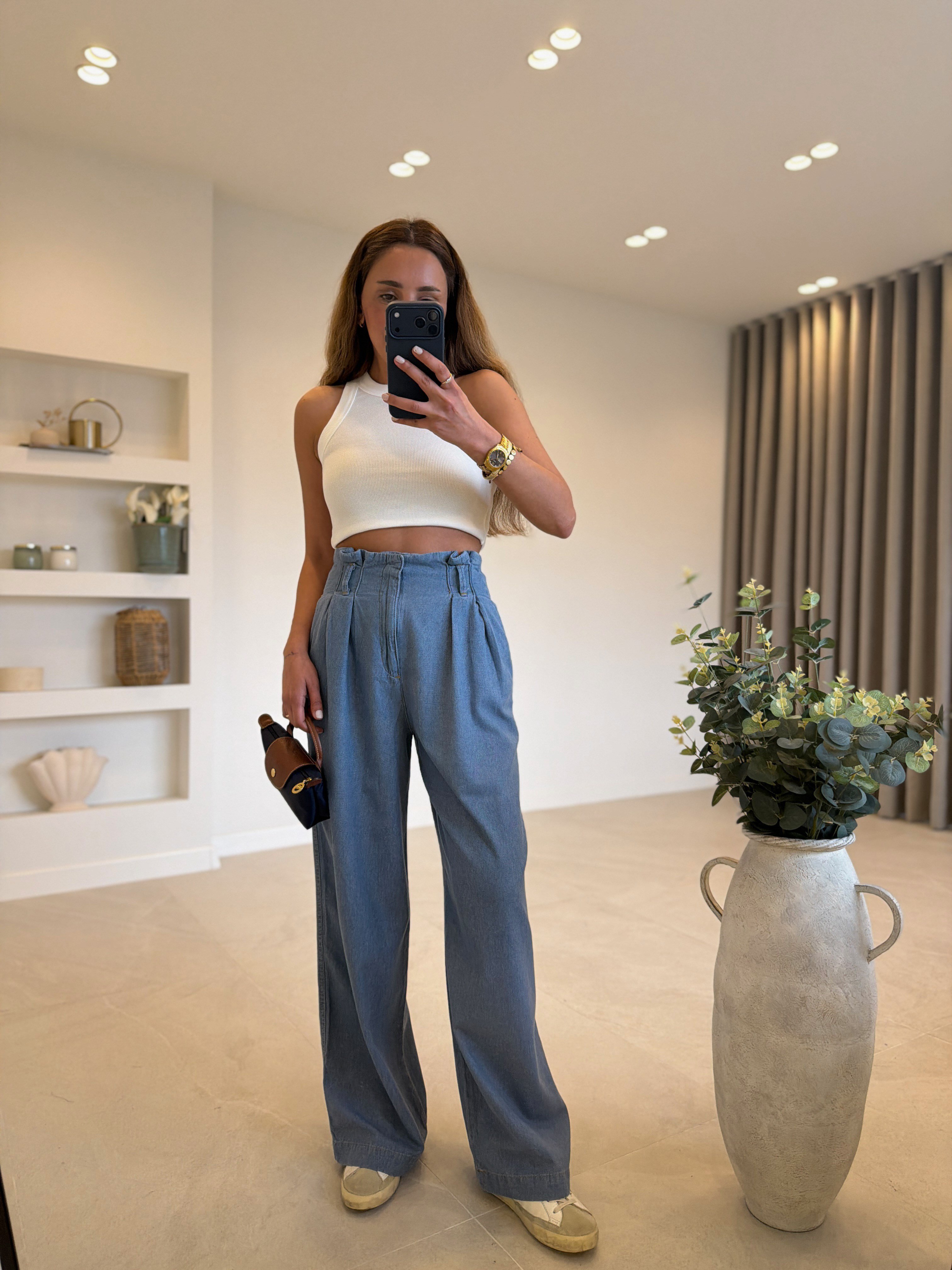 JMF ZR Bel Detaylı  Mavi Denim Pantolon