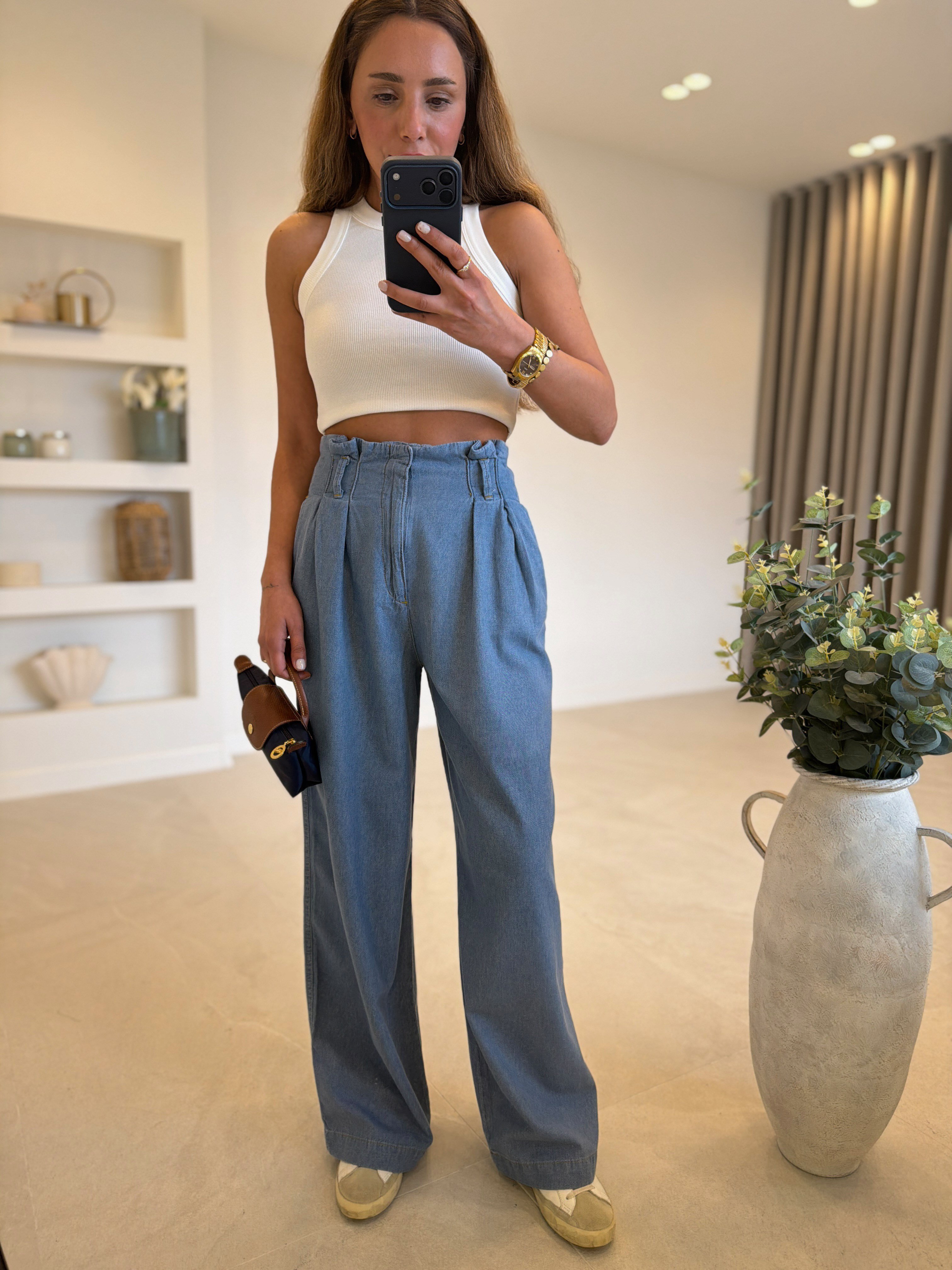 JMF ZR Bel Detaylı  Mavi Denim Pantolon