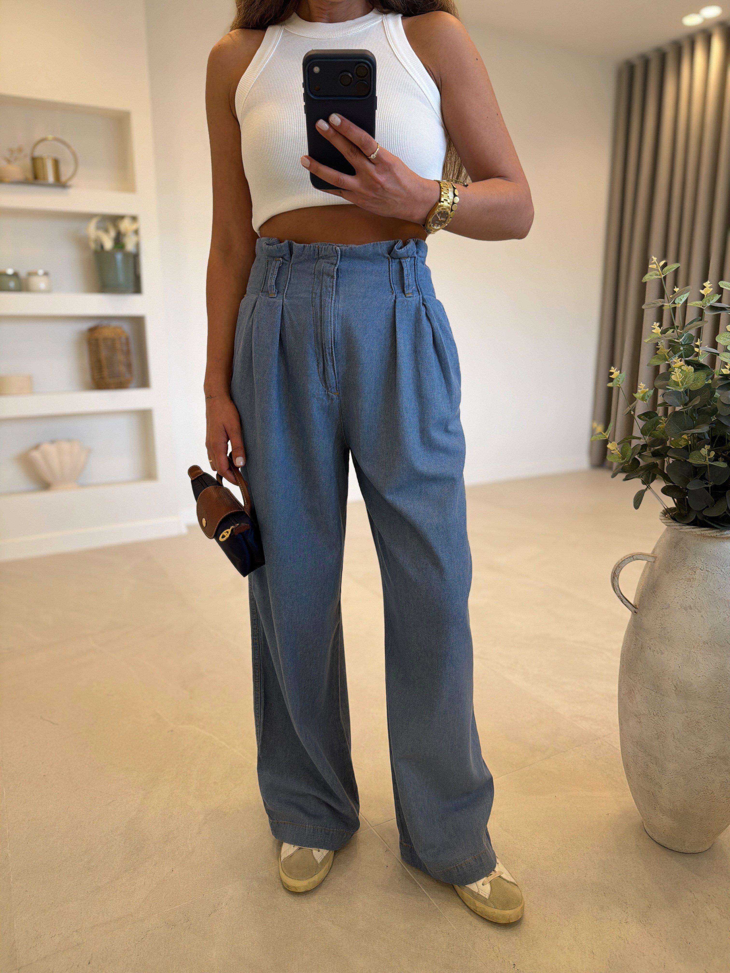 JMF ZR Bel Detaylı  Mavi Denim Pantolon