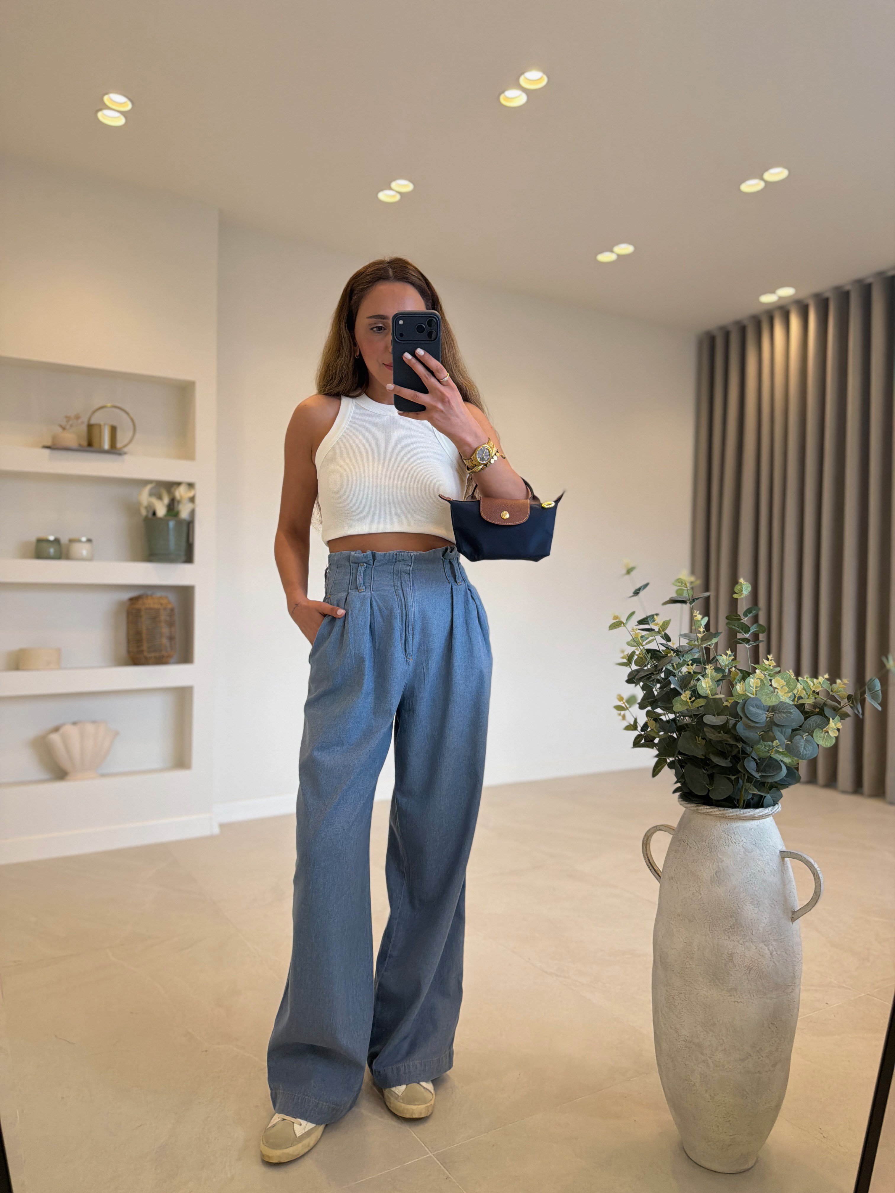 JMF ZR Bel Detaylı  Mavi Denim Pantolon