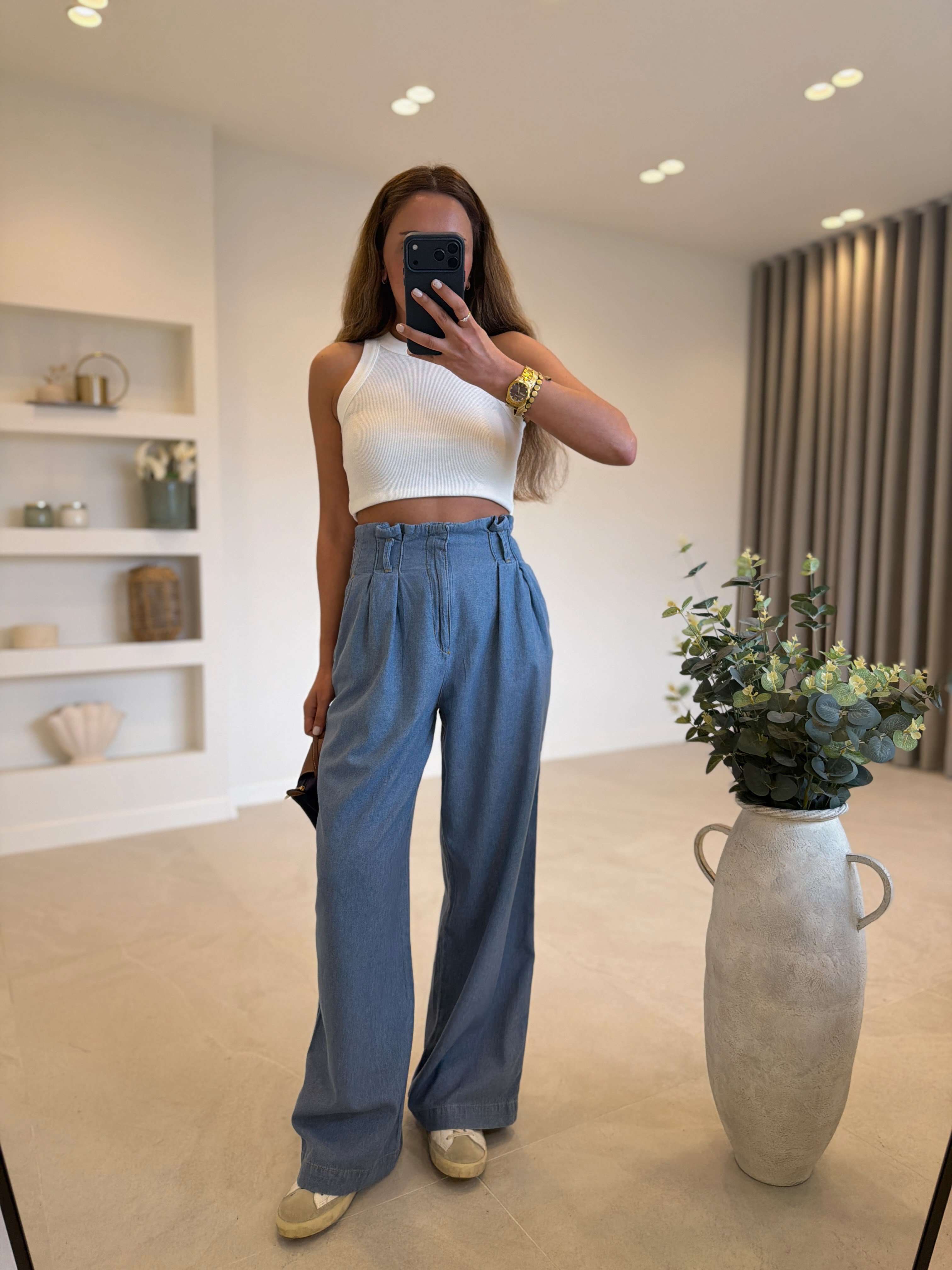 JMF ZR Bel Detaylı  Mavi Denim Pantolon