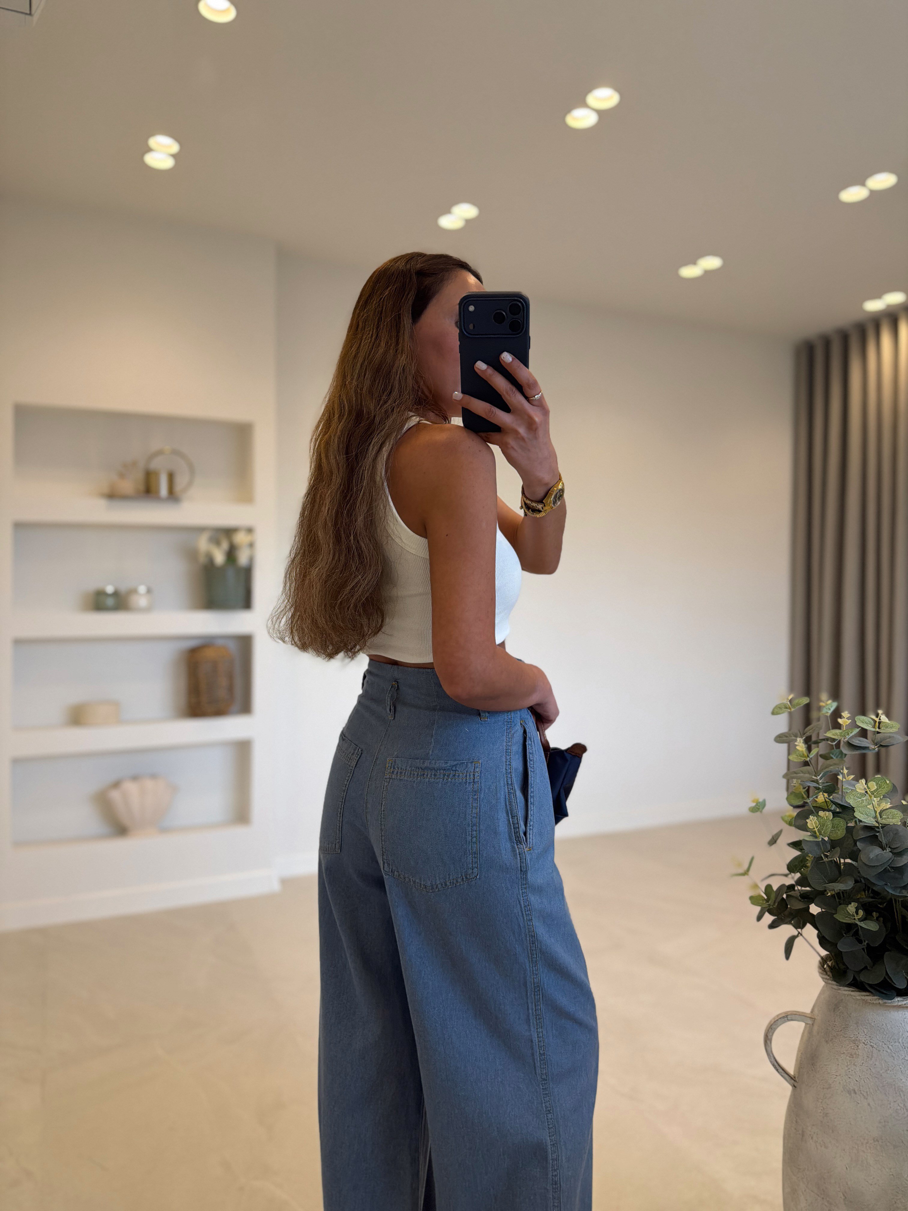 JMF ZR Bel Detaylı  Mavi Denim Pantolon