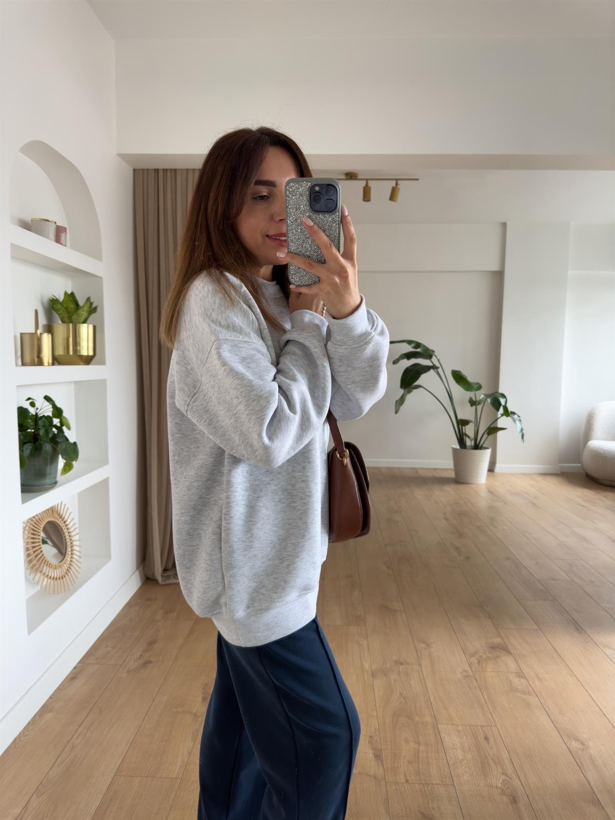 KAREN GRİ ŞARDONLU OVERSIZE SWEAT