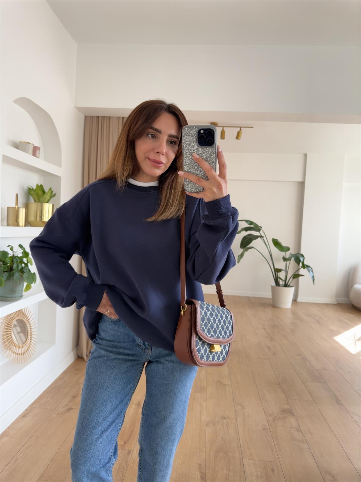 KAREN LACİVERT ŞARDONLU OVERSIZE SWEAT