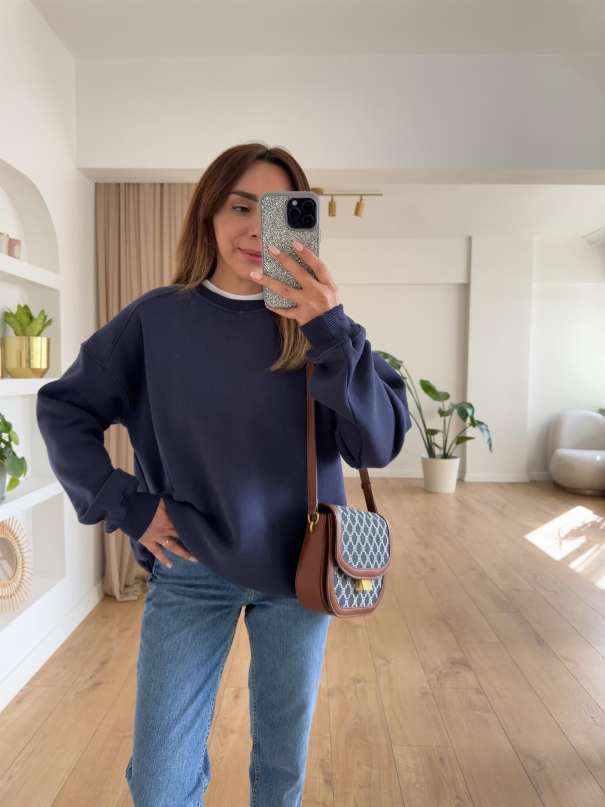 KAREN LACİVERT ŞARDONLU OVERSIZE SWEAT