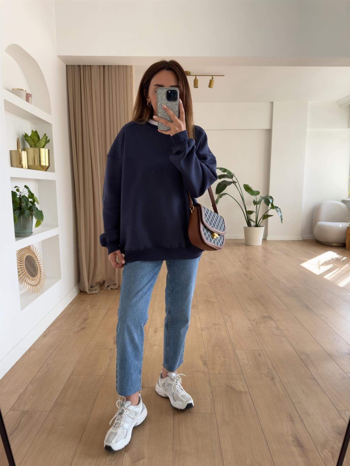 KAREN LACİVERT ŞARDONLU OVERSIZE SWEAT