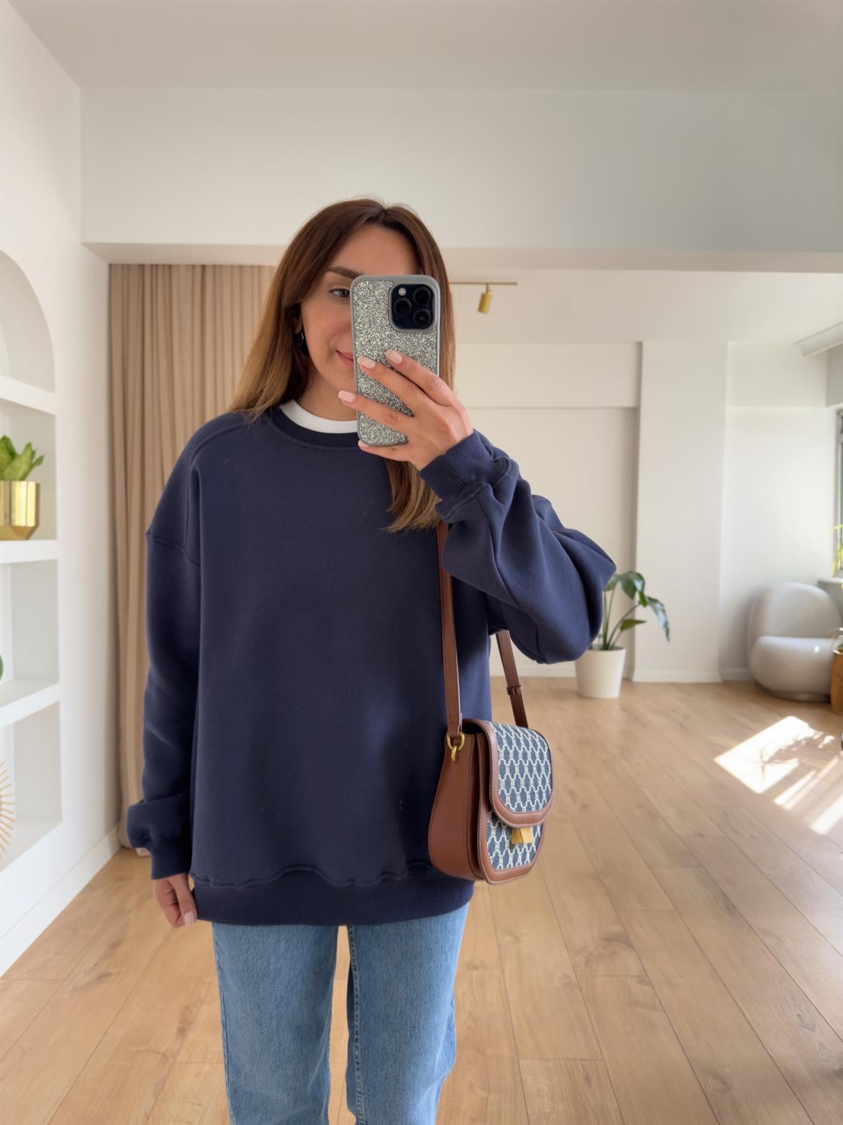 KAREN LACİVERT ŞARDONLU OVERSIZE SWEAT