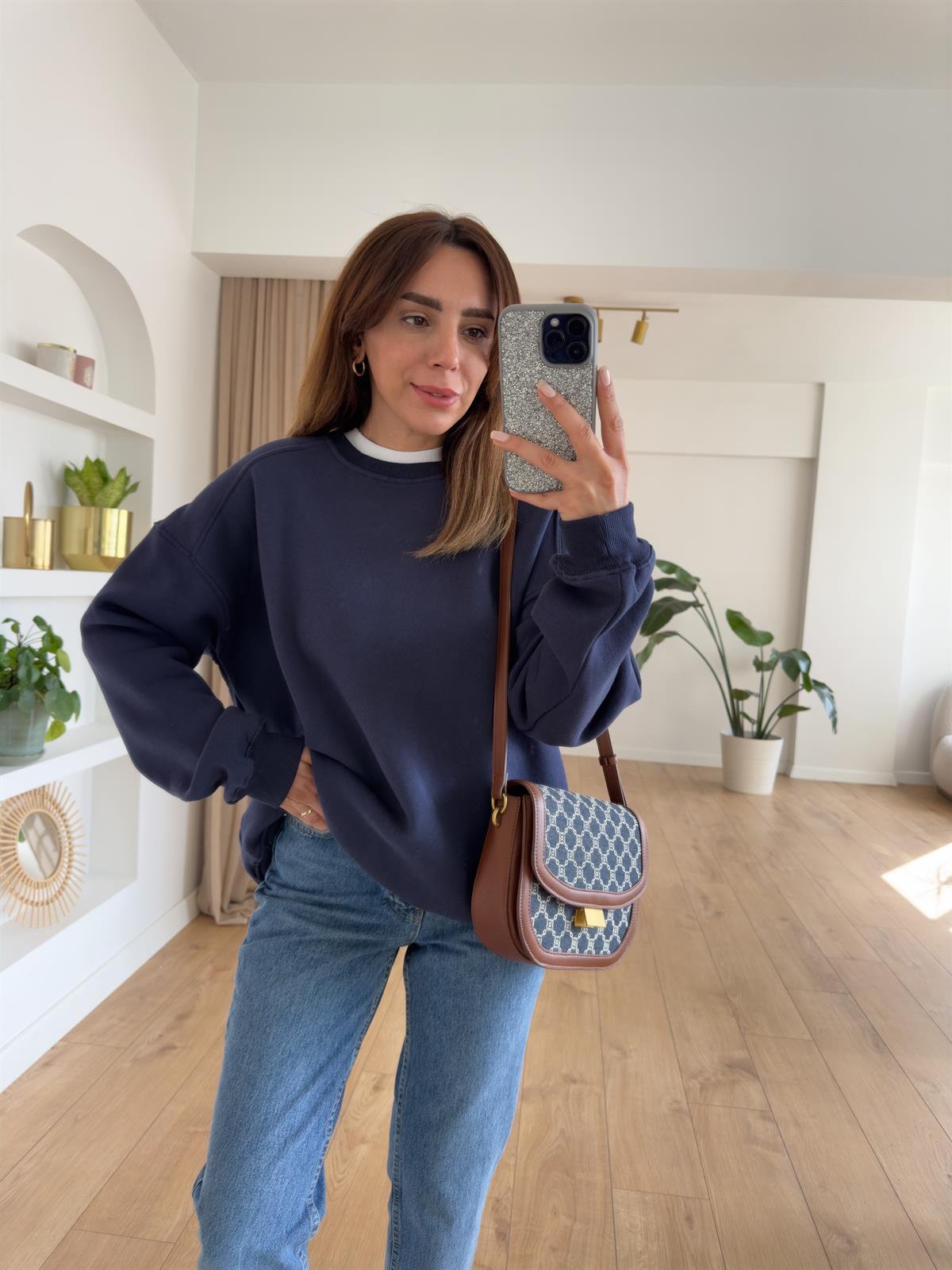 KAREN LACİVERT ŞARDONLU OVERSIZE SWEAT