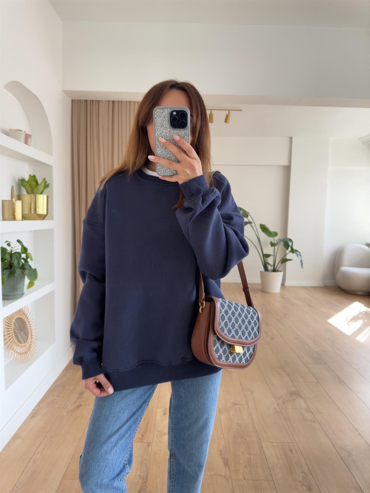 KAREN LACİVERT ŞARDONLU OVERSIZE SWEAT