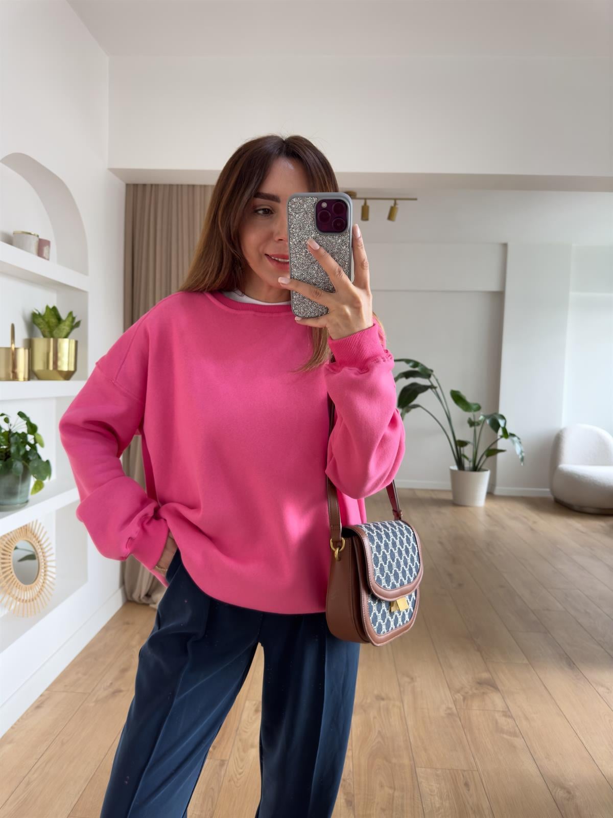 KAREN PEMBE ŞARDONLU OVERSIZE SWEAT