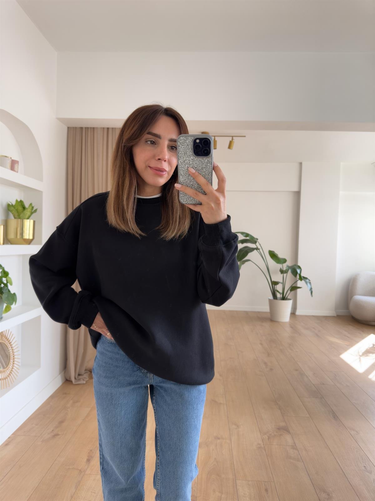 KAREN SİYAH ŞARDONLU OVERSIZE SWEAT