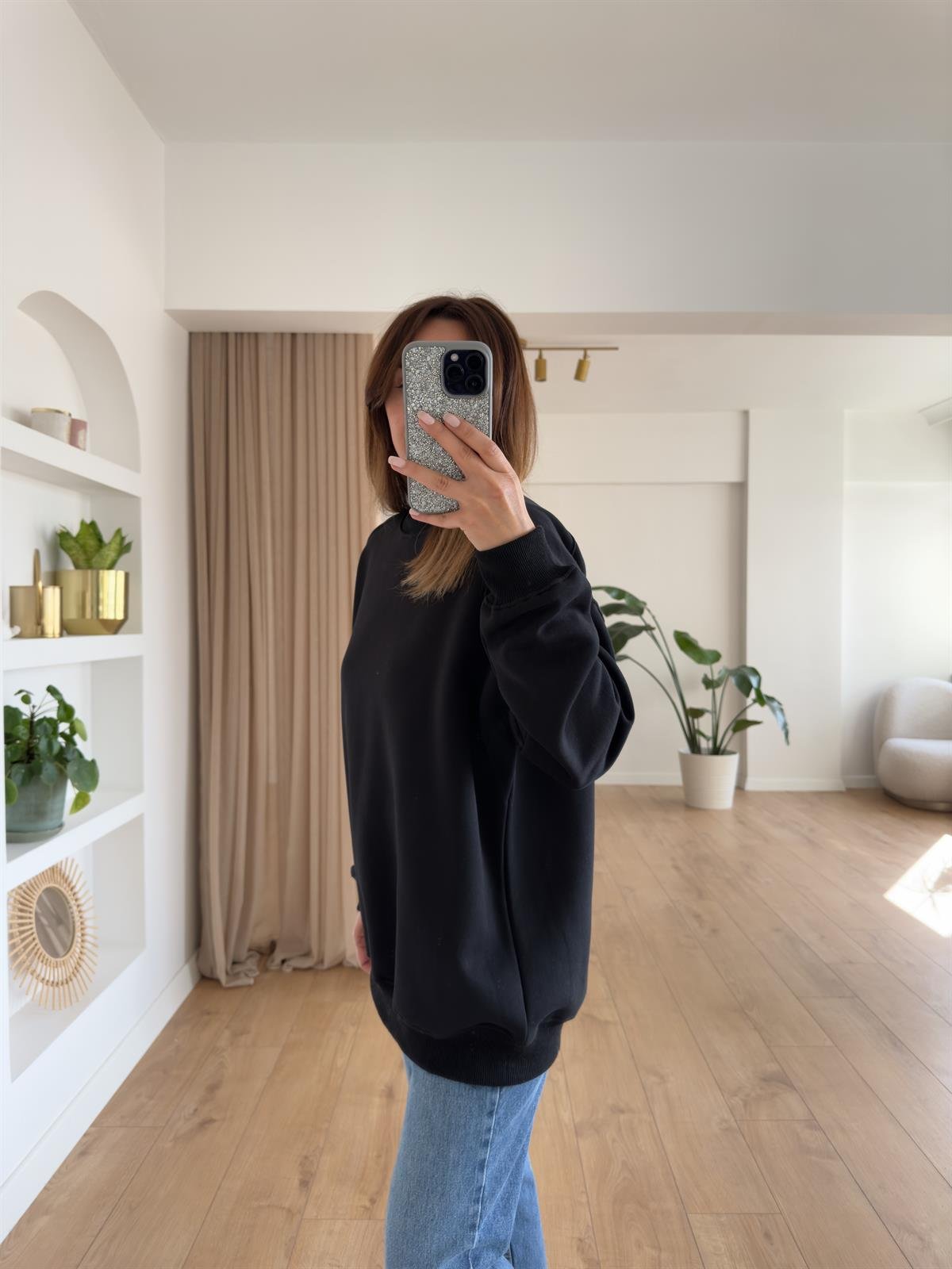 KAREN SİYAH ŞARDONLU OVERSIZE SWEAT