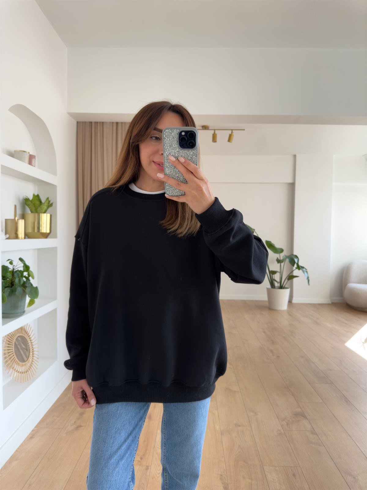 KAREN SİYAH ŞARDONLU OVERSIZE SWEAT