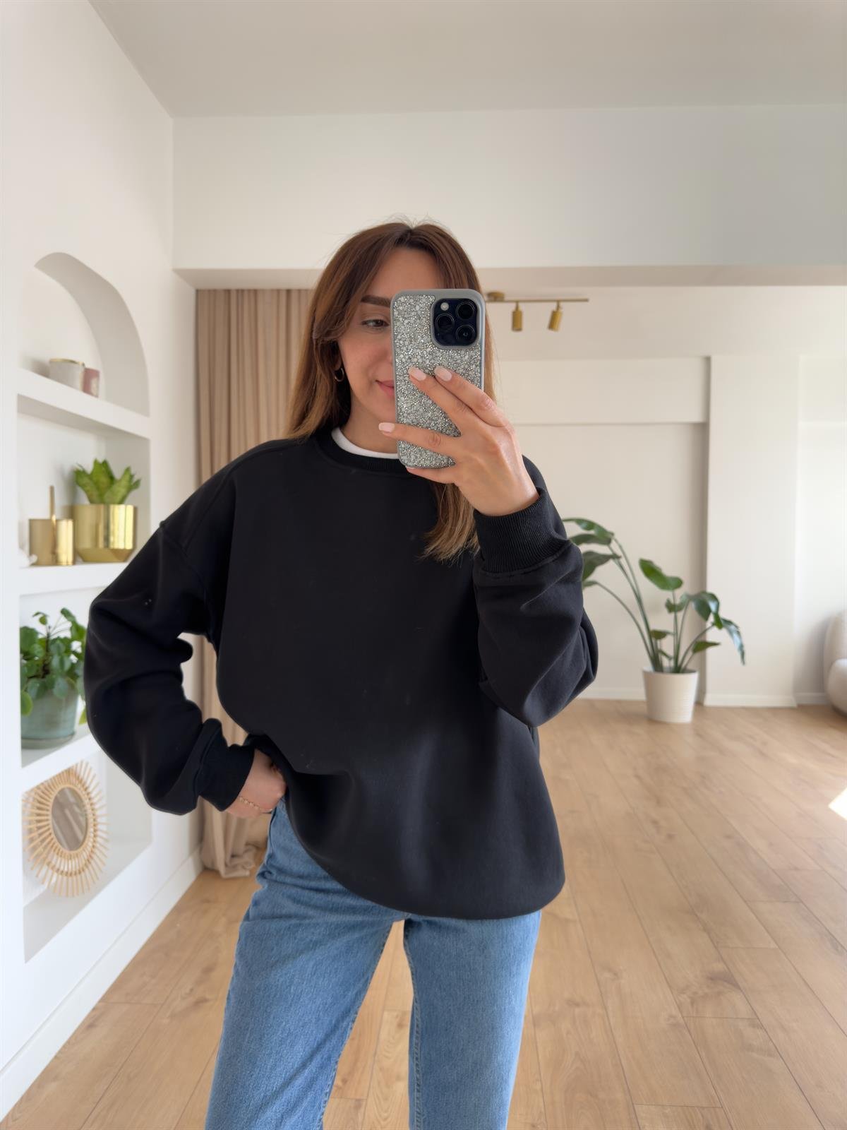 KAREN SİYAH ŞARDONLU OVERSIZE SWEAT