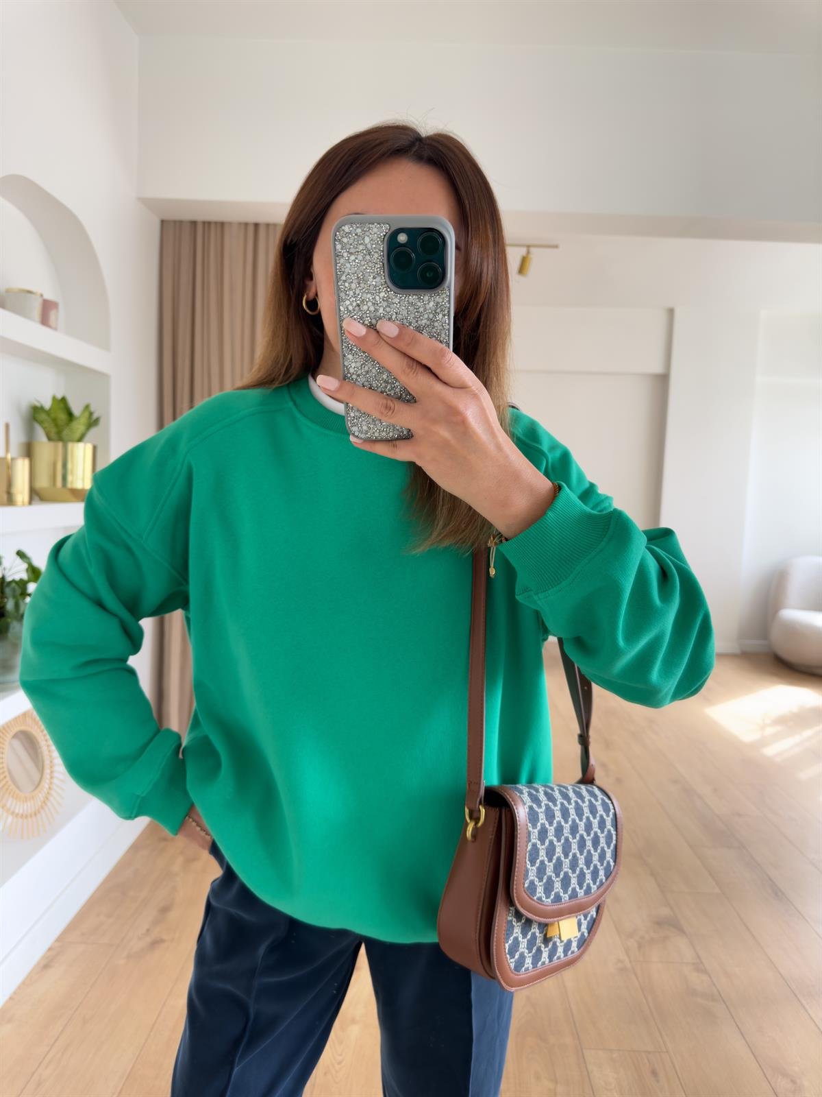 KAREN YEŞİL ŞARDONLU OVERSIZE SWEAT