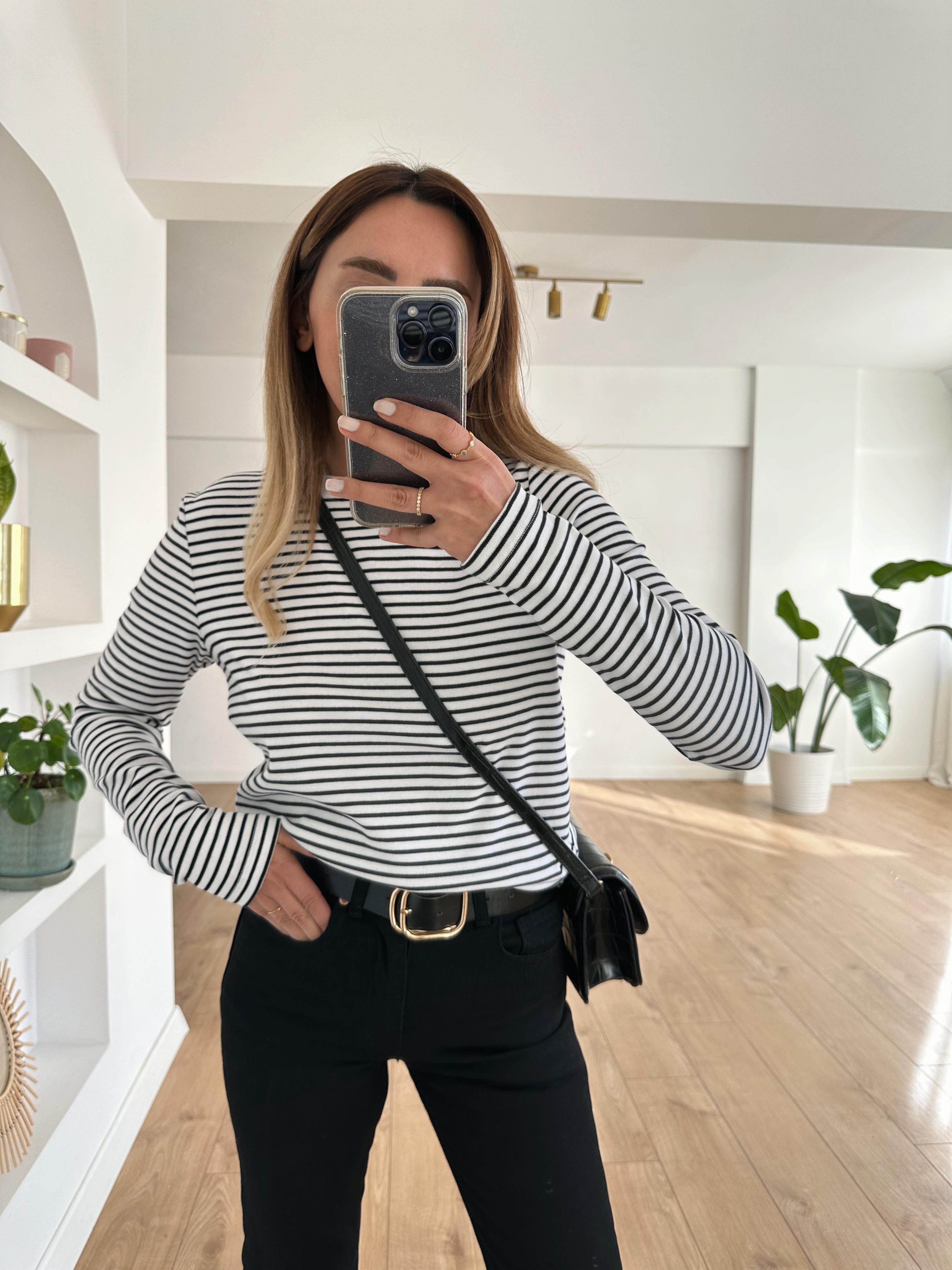 KAROL SİYAH BEYAZ ÇİZGİLİ %100 PAMUK SWEAT