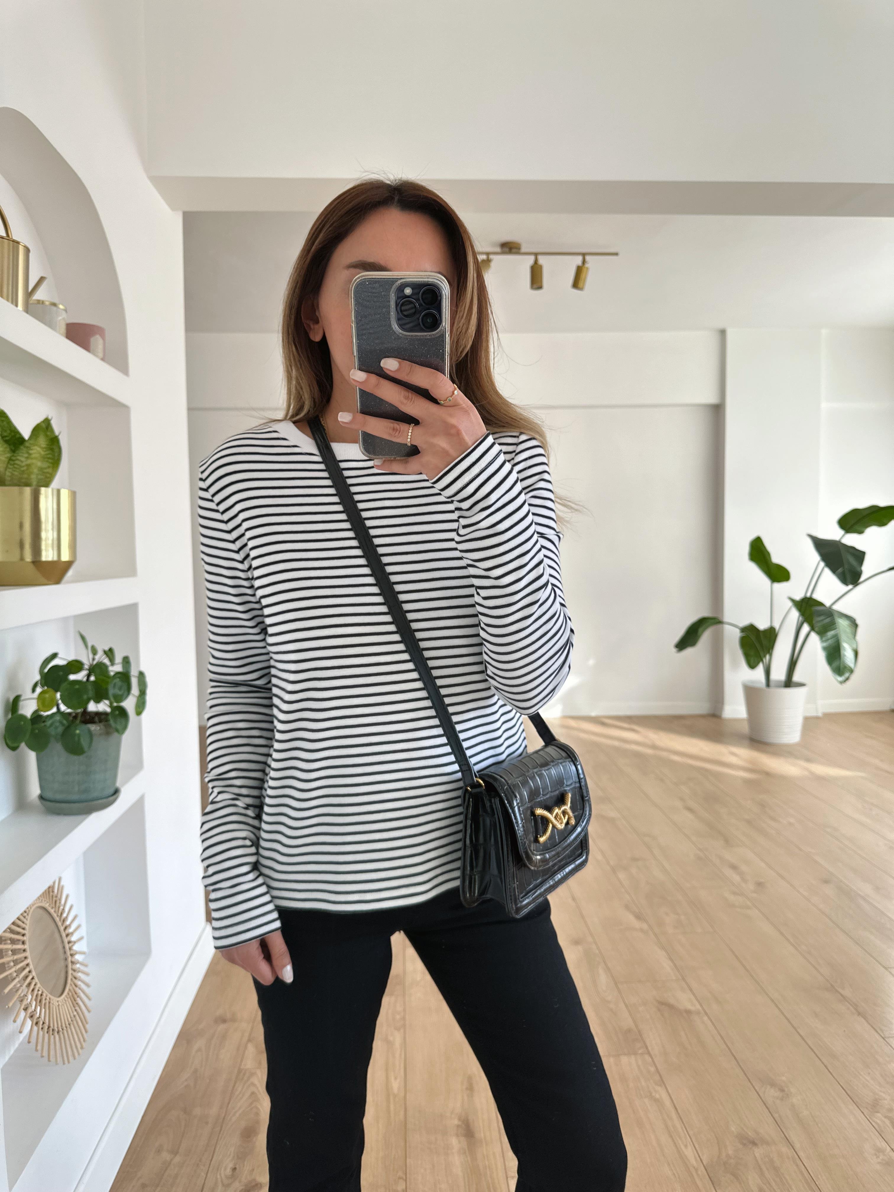 KAROL SİYAH BEYAZ ÇİZGİLİ %100 PAMUK SWEAT