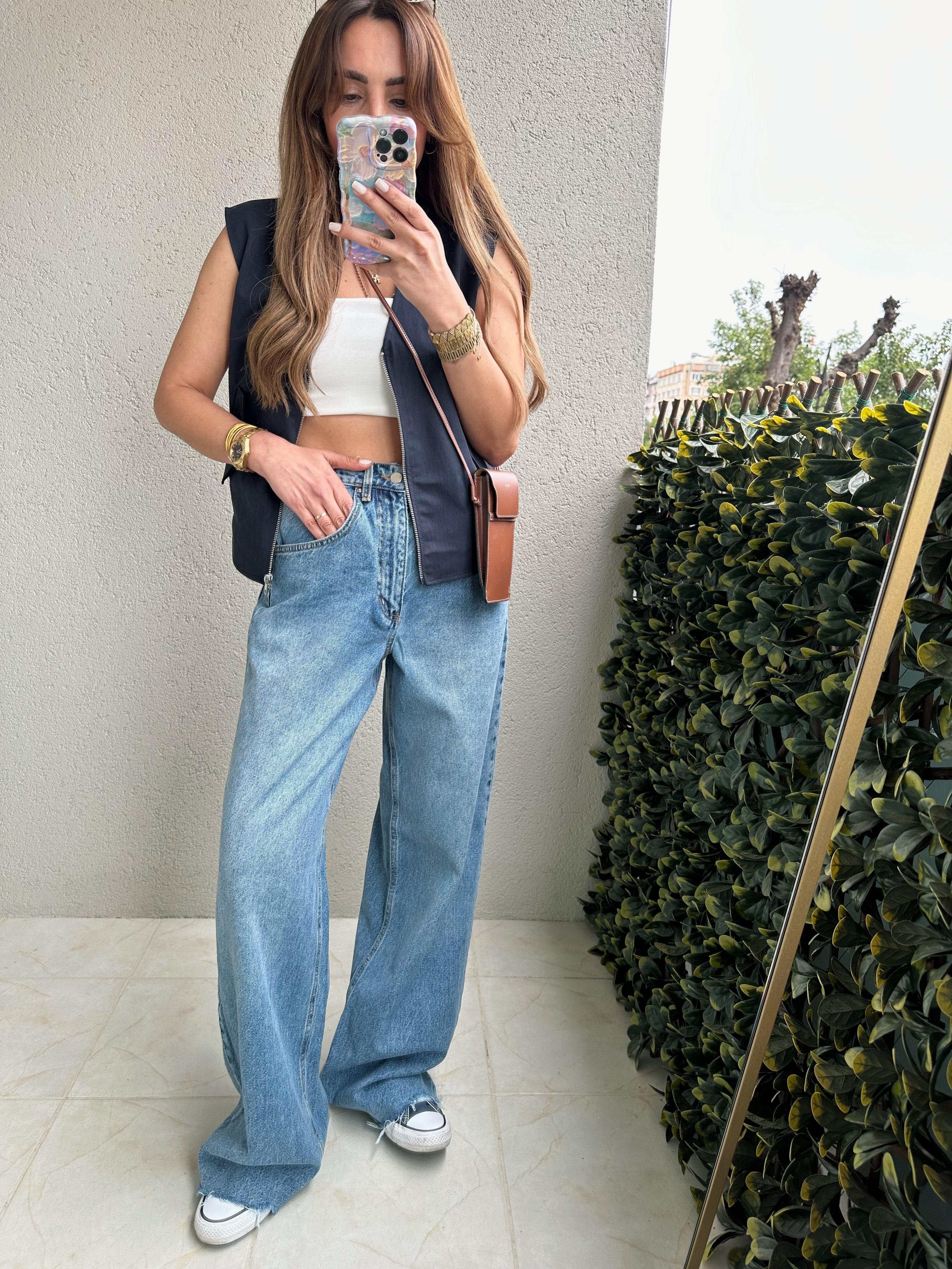 KHY YÜKSEK BEL ORJINAL MARKA AÇIK MAVİ BAGY JEAN 