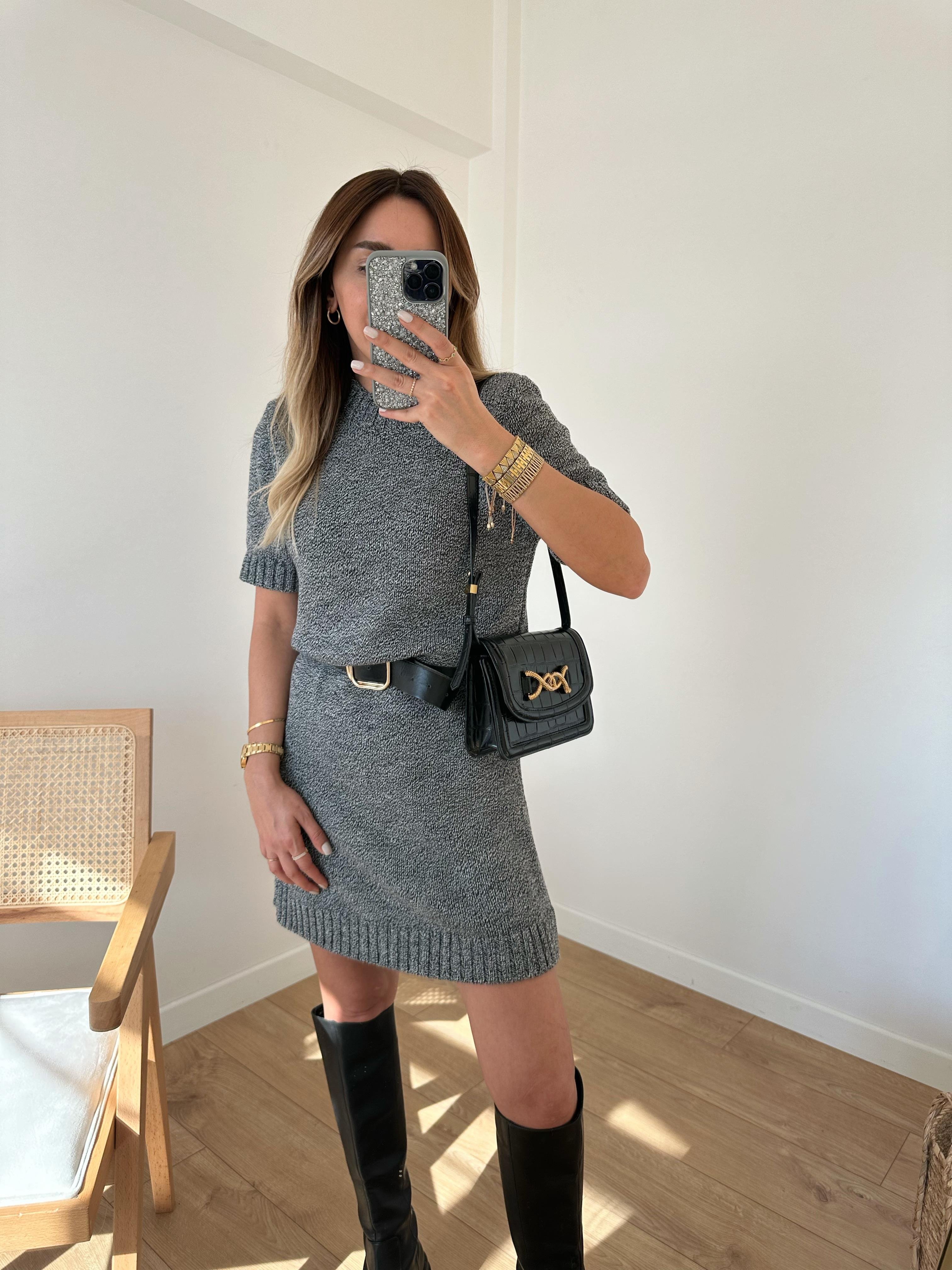 KIRÇILLI YÜN KARIŞIMLI TRİKO ELBİSE