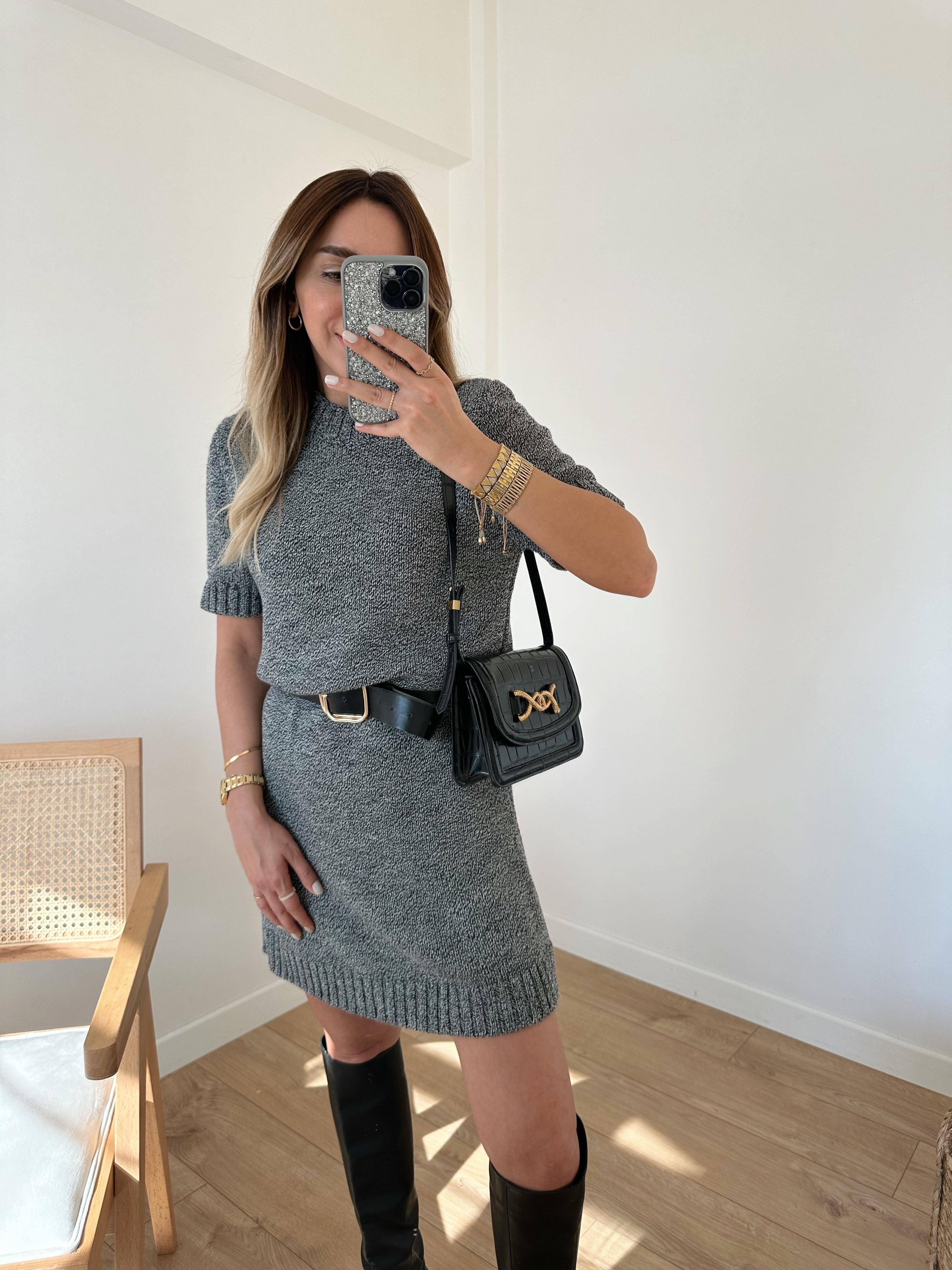 KIRÇILLI YÜN KARIŞIMLI TRİKO ELBİSE