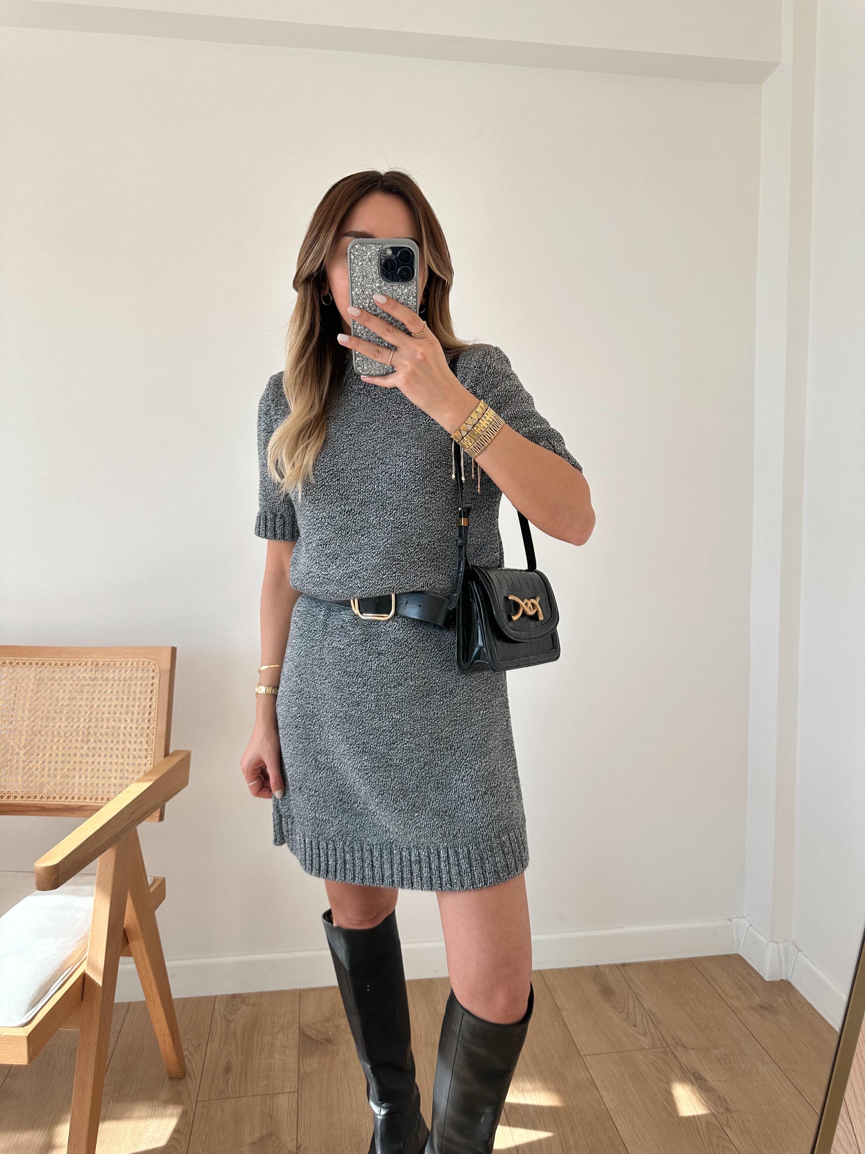 KIRÇILLI YÜN KARIŞIMLI TRİKO ELBİSE