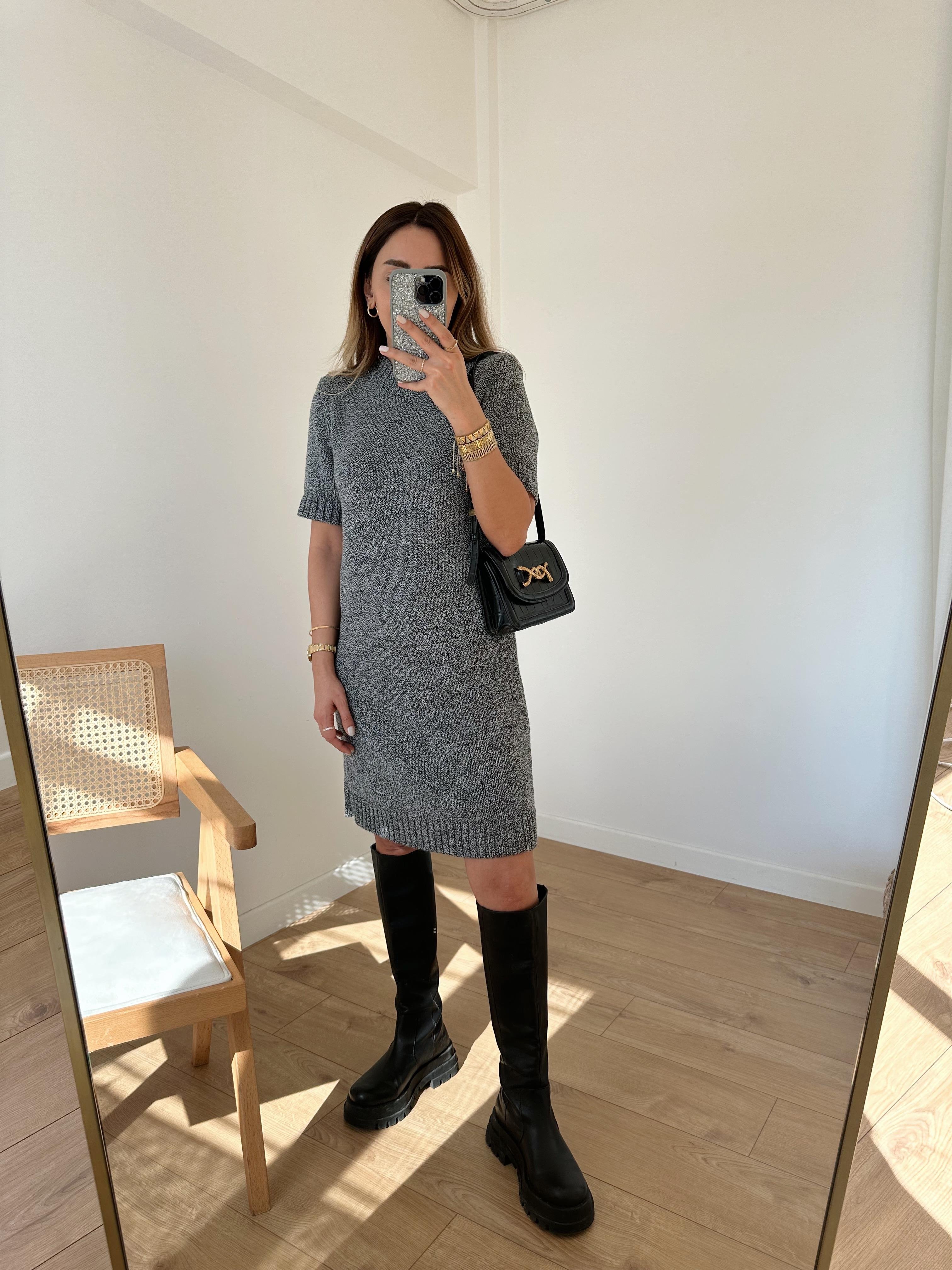 KIRÇILLI YÜN KARIŞIMLI TRİKO ELBİSE