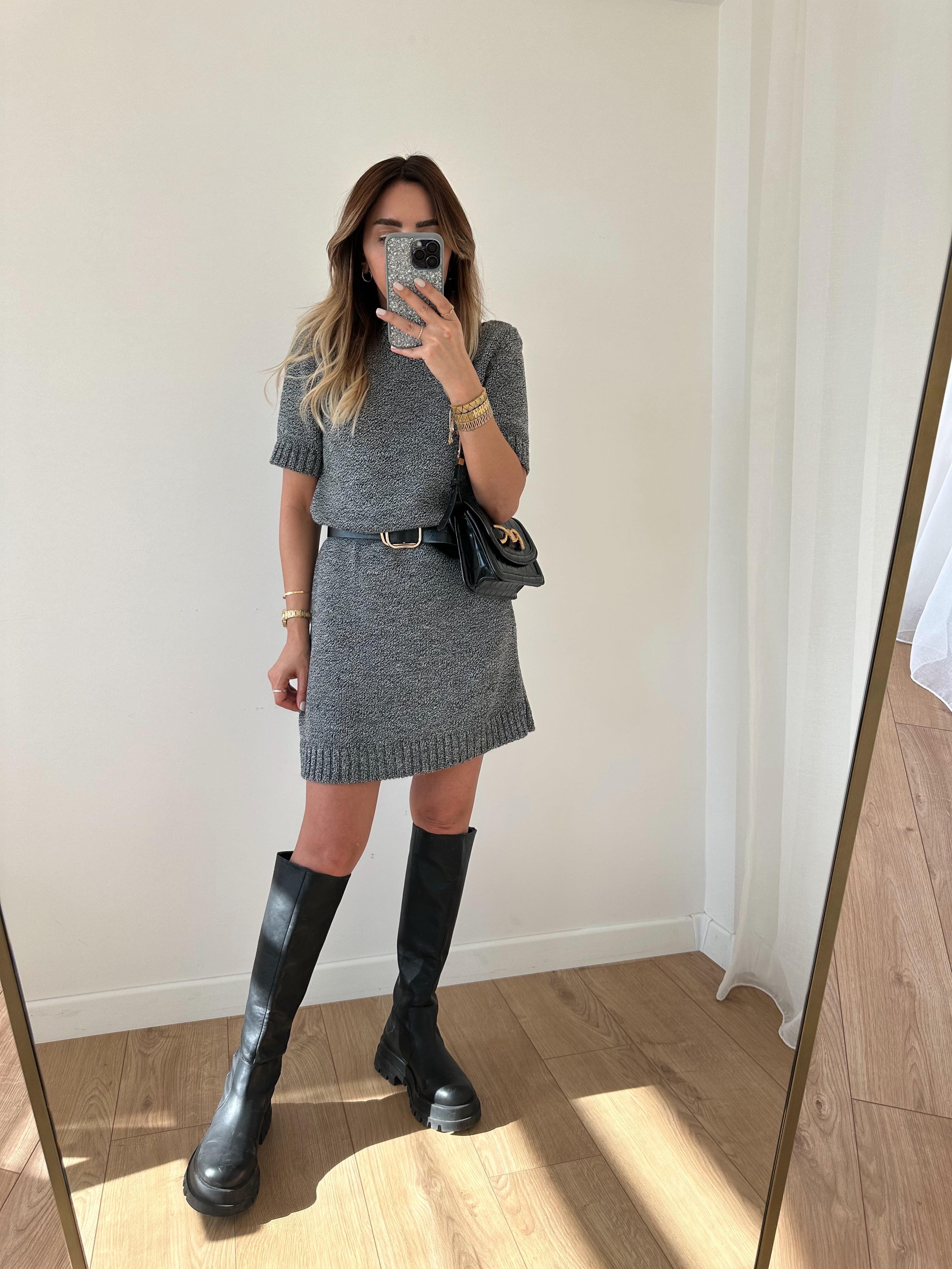 KIRÇILLI YÜN KARIŞIMLI TRİKO ELBİSE