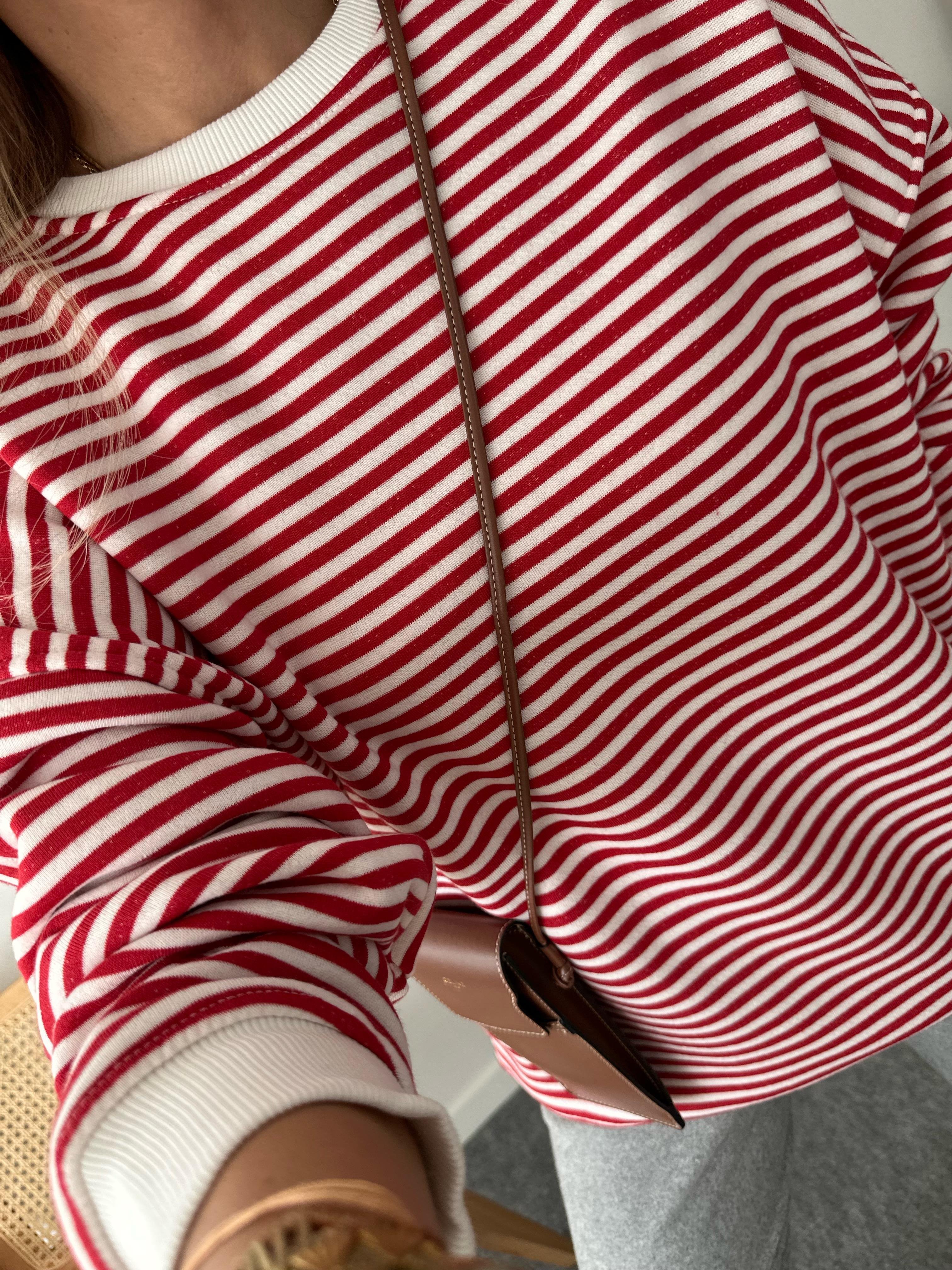 KIRMIZI ÇİZGİLİ OVERSIZE PAMUKLU SWEAT