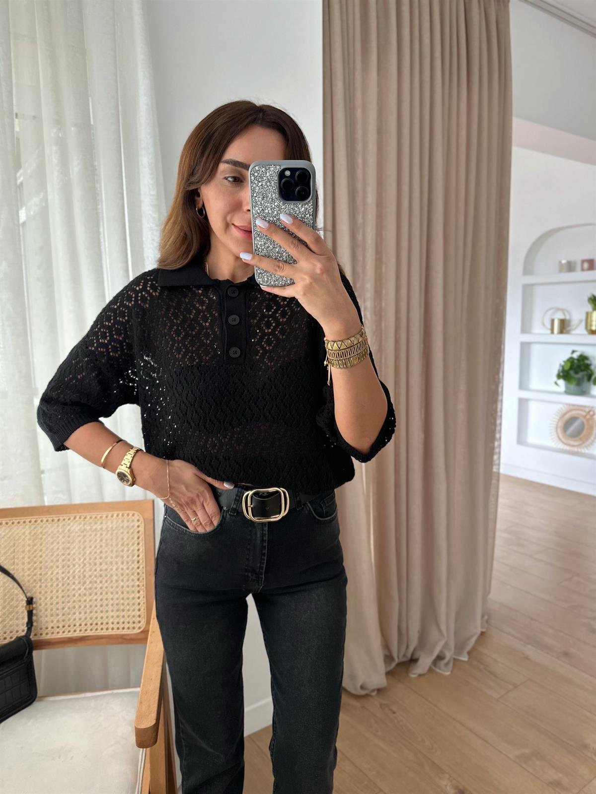 KISA KOLLU AJURLU DÜĞMELİ TRİKO