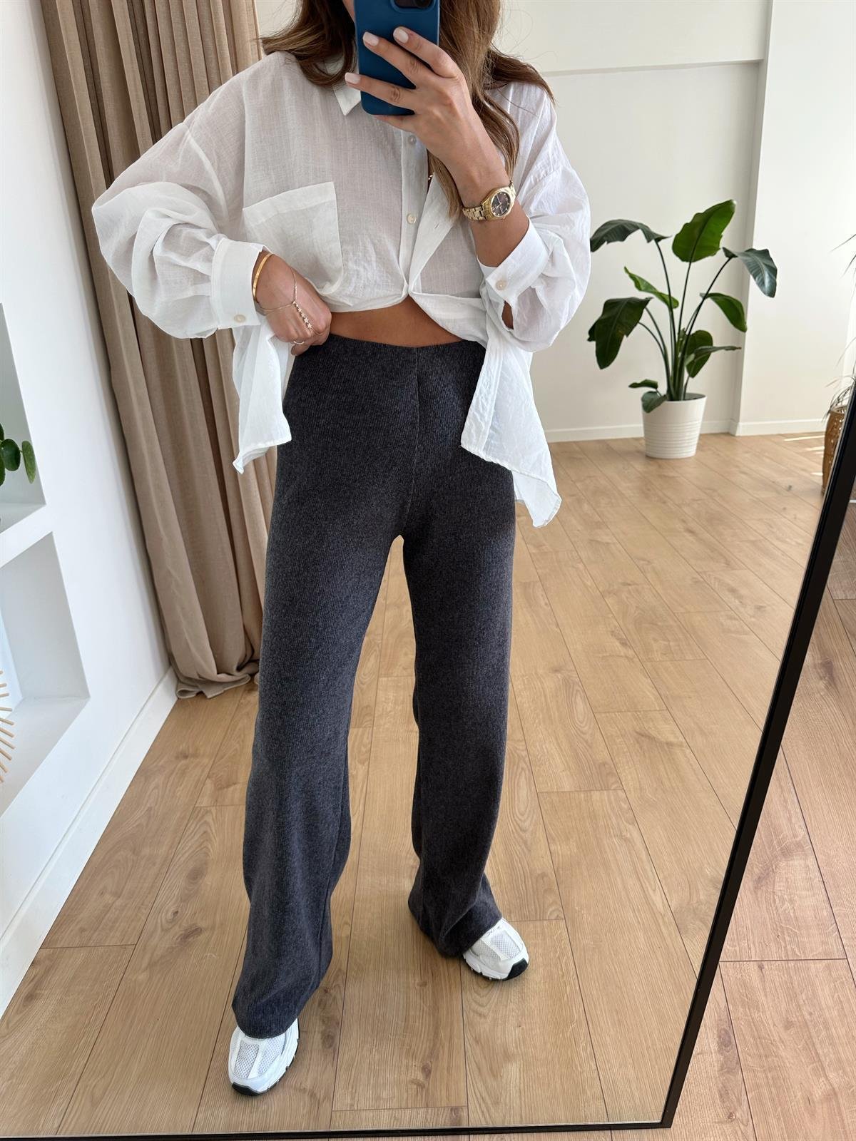 KOYU FÜME FİTİLLİ TRİKO PANTOLON