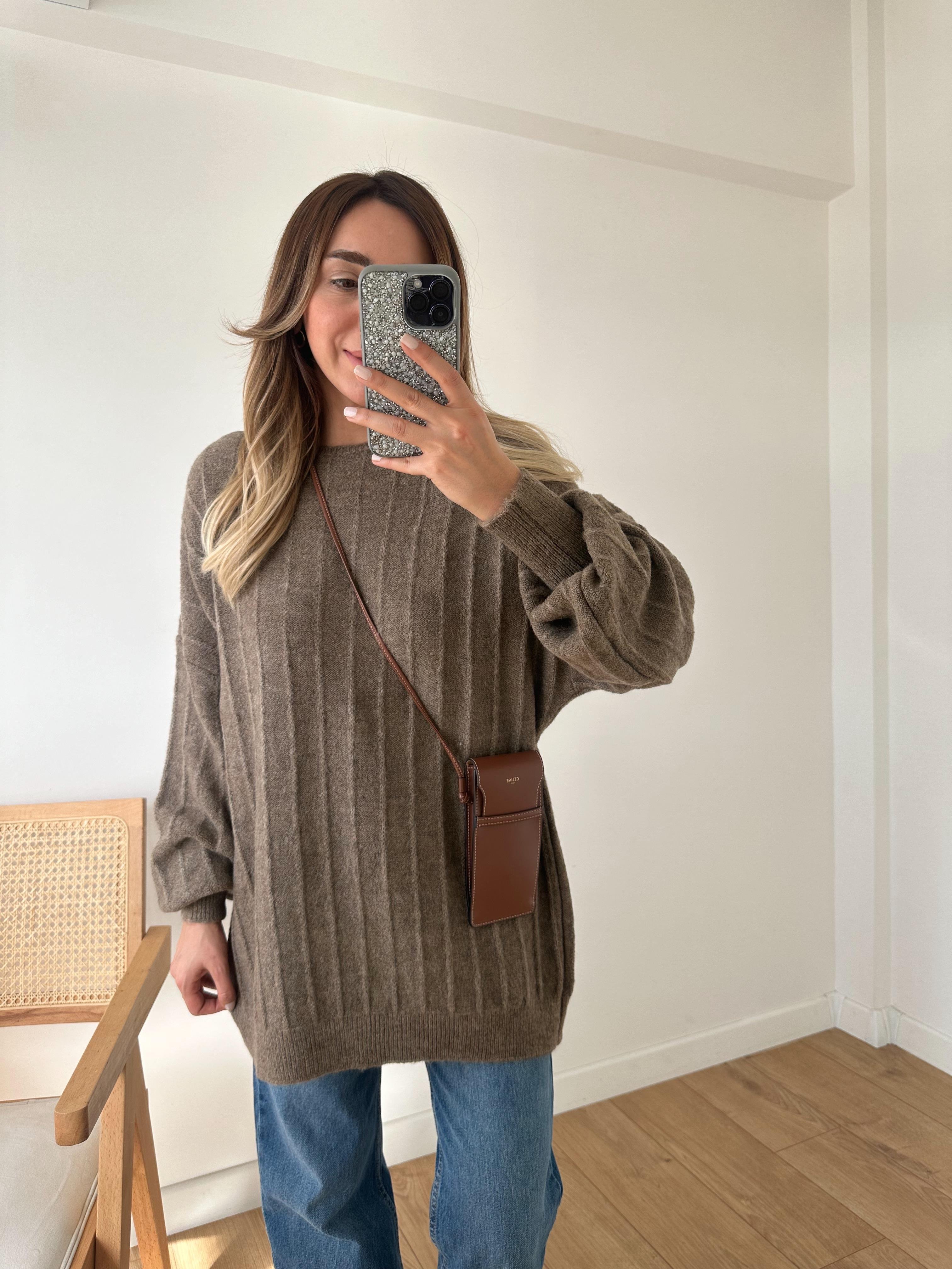 KOYU VİZON KAYIK YAKA FİTİLLİ OVERSIZE KAZAK