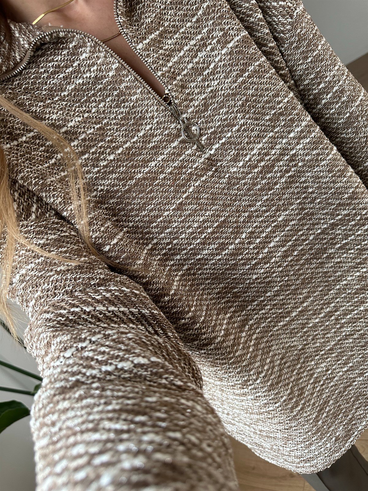 KREM FERMUARLI ÖRME SWEAT 