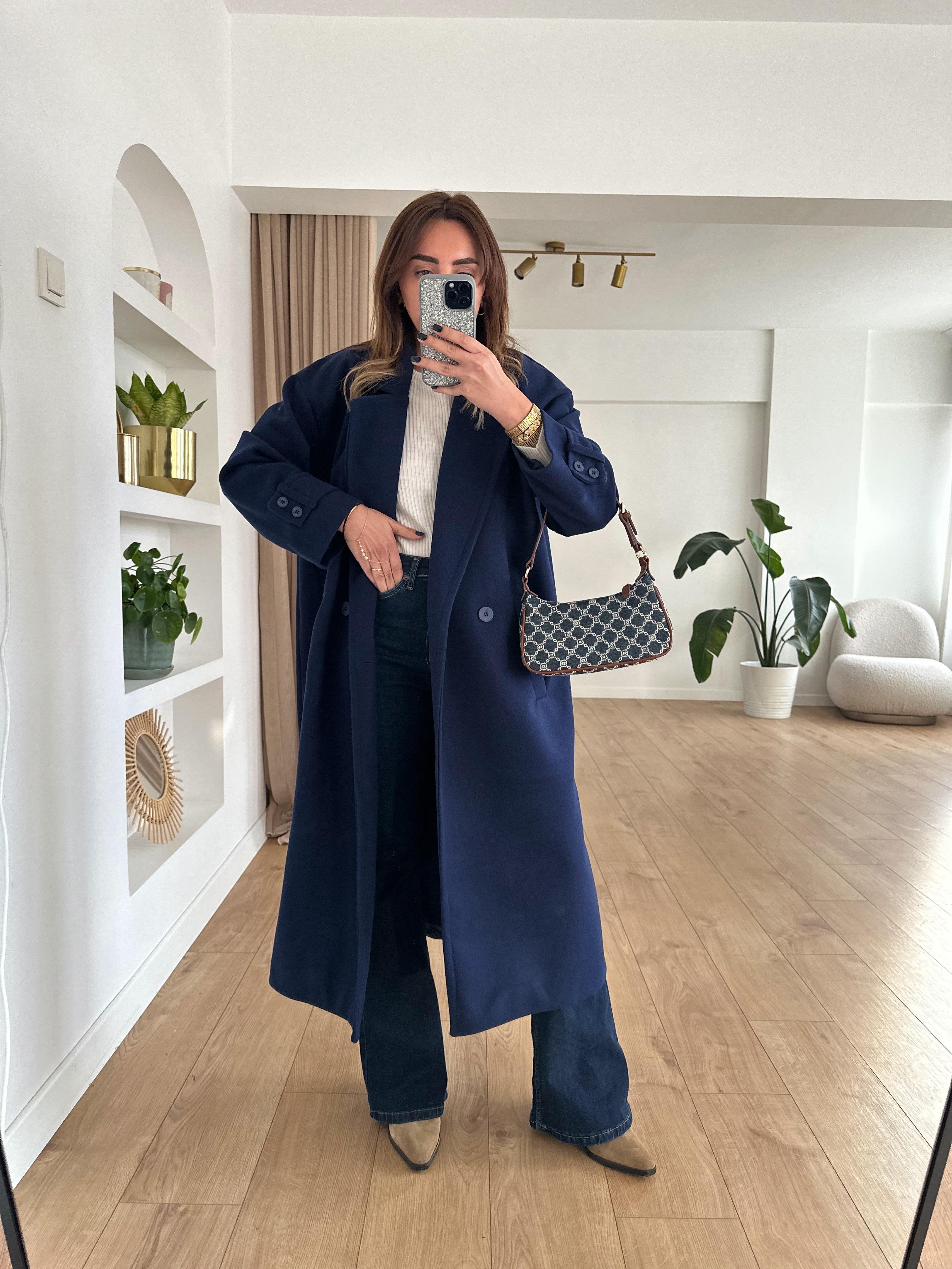 LACİVERT ASTARLI OVERSIZE KAŞE KABAN
