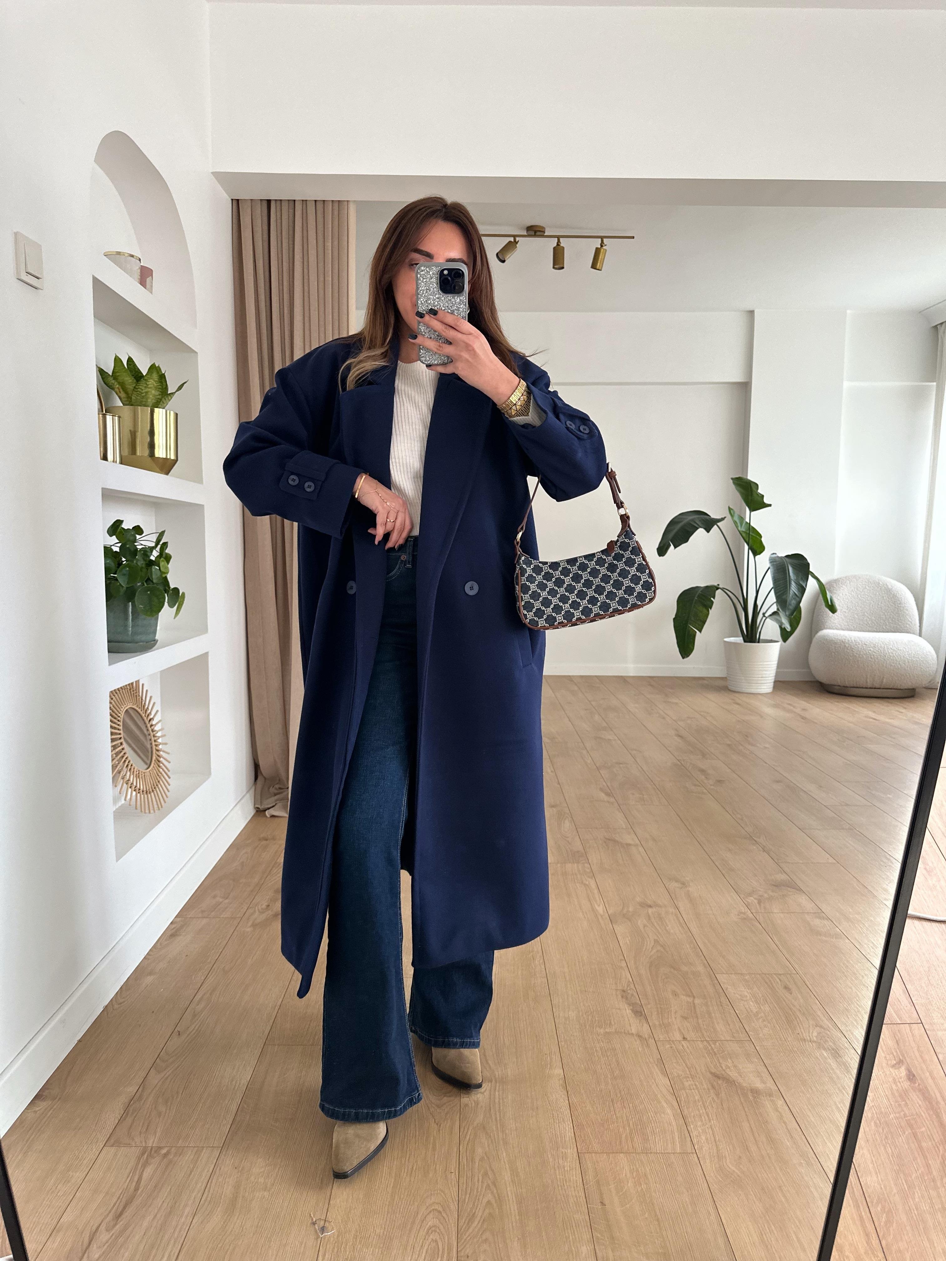 LACİVERT ASTARLI OVERSIZE KAŞE KABAN