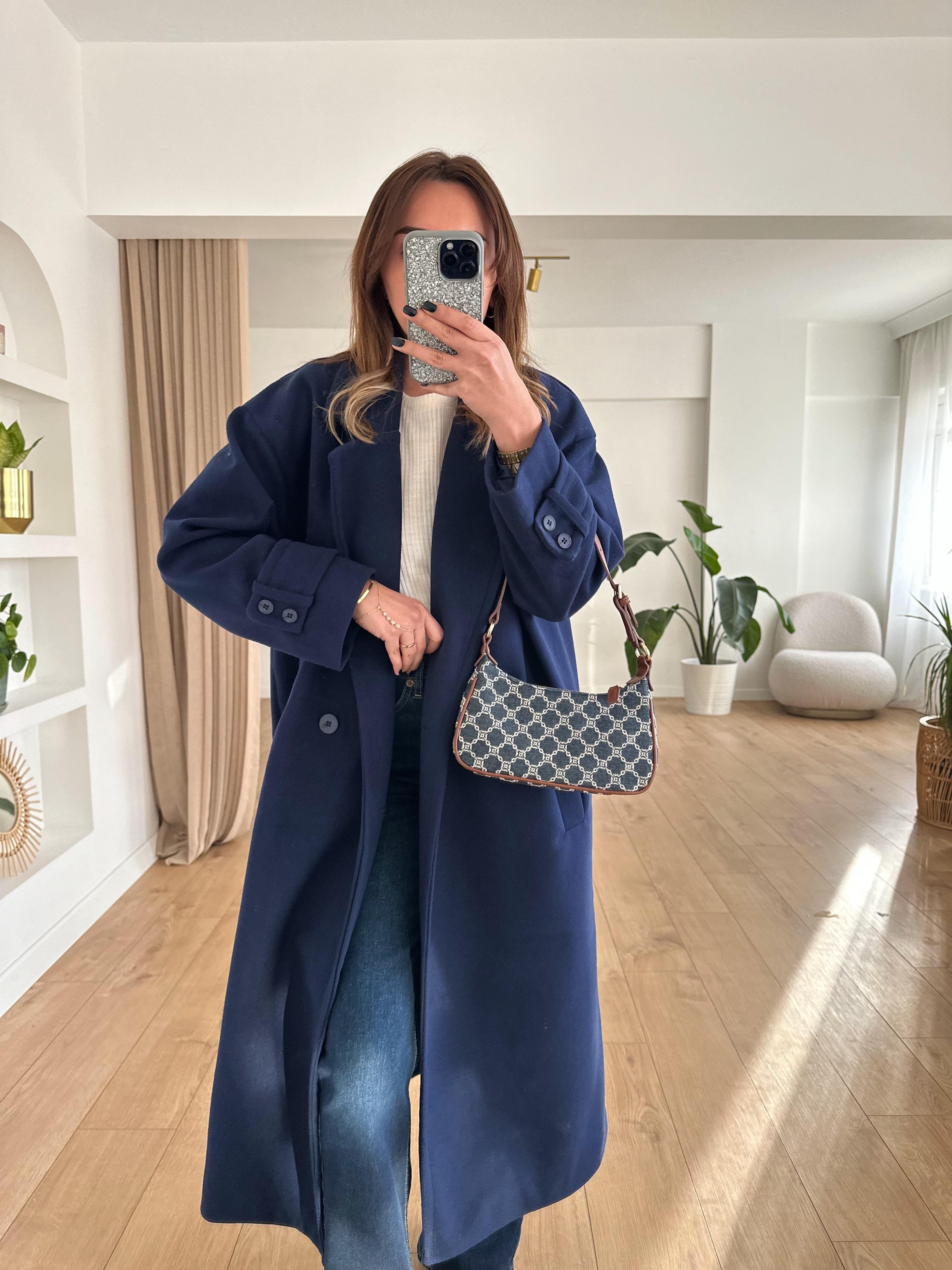 LACİVERT ASTARLI OVERSIZE KAŞE KABAN