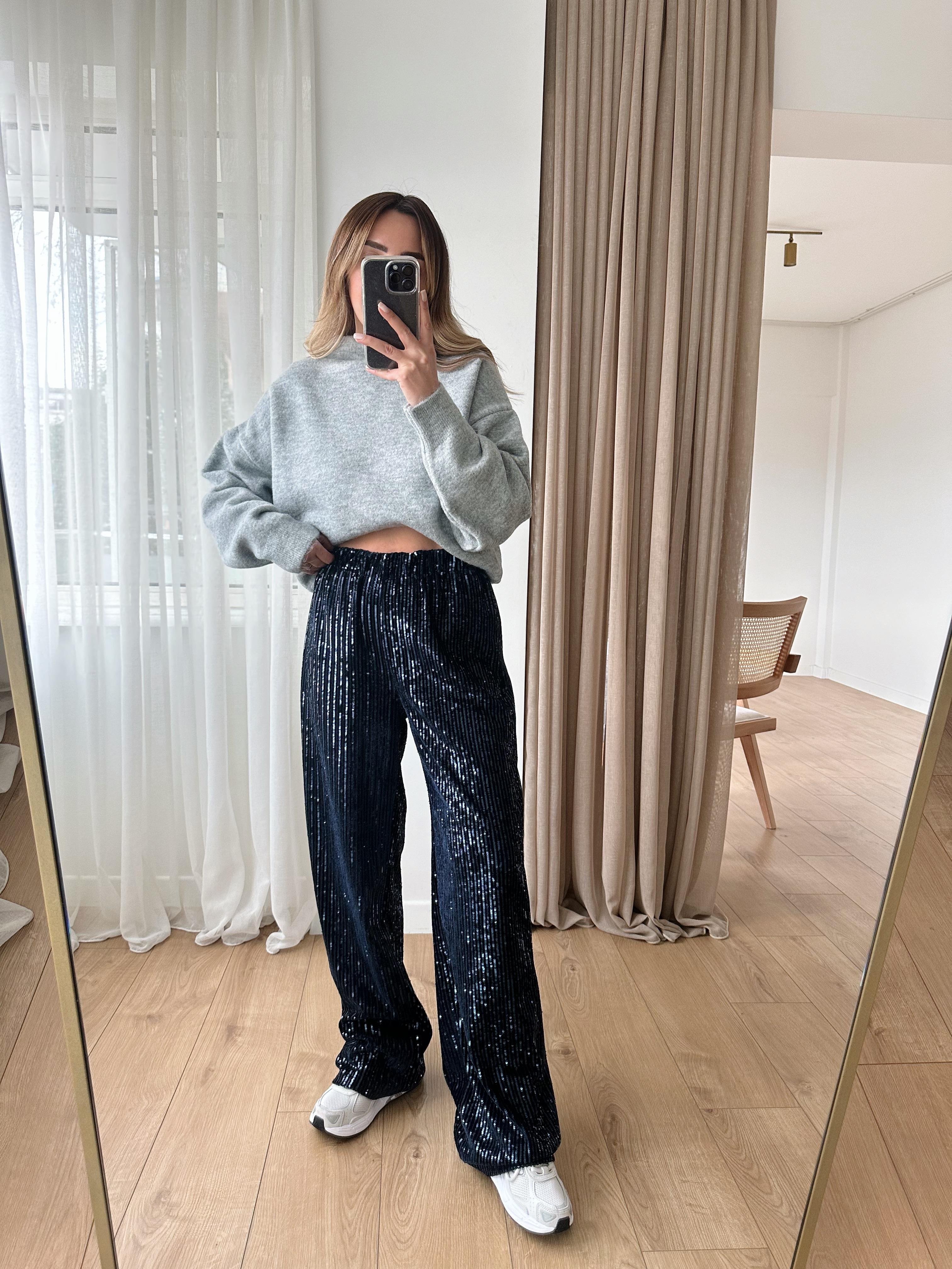 LACİVERT ASTARLI PULLU PANTLON