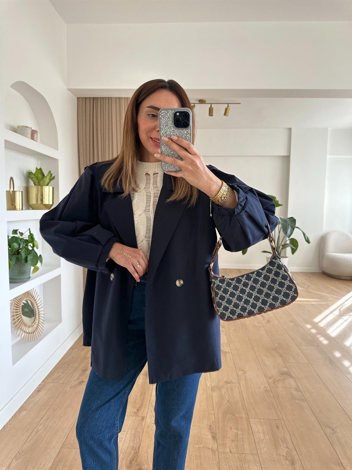 LACİVERT BALON KOL OVERSİZE TRENCH