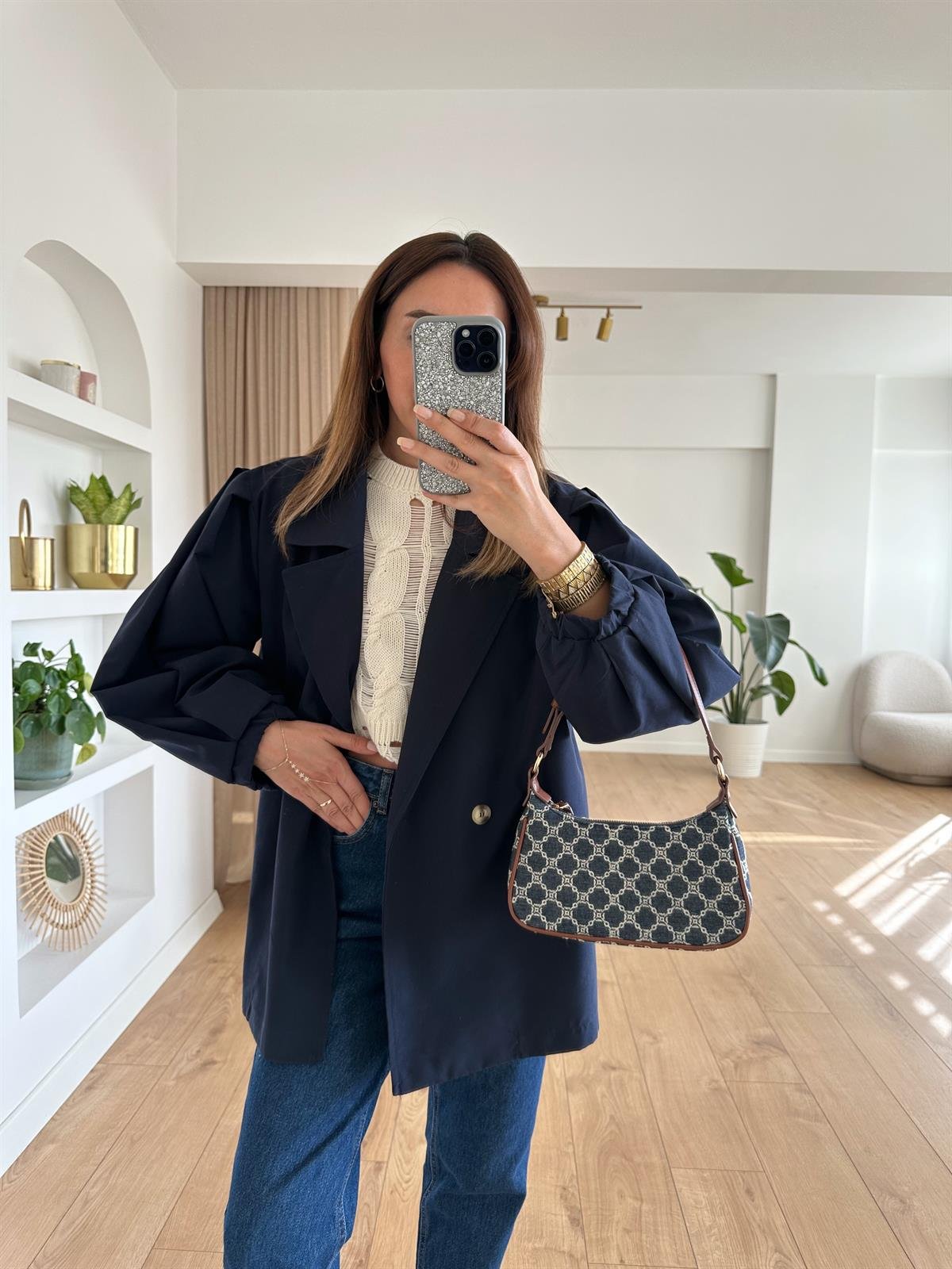 LACİVERT BALON KOL OVERSİZE TRENCH