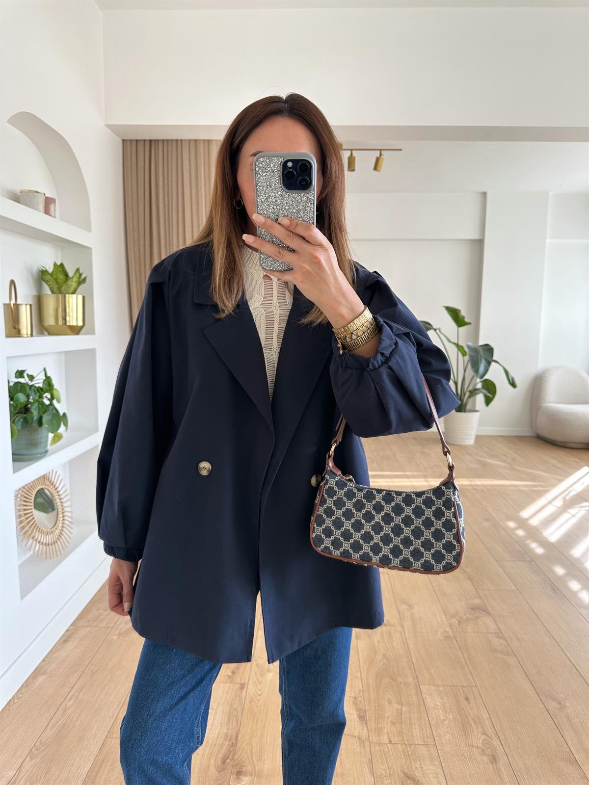 LACİVERT BALON KOL OVERSİZE TRENCH