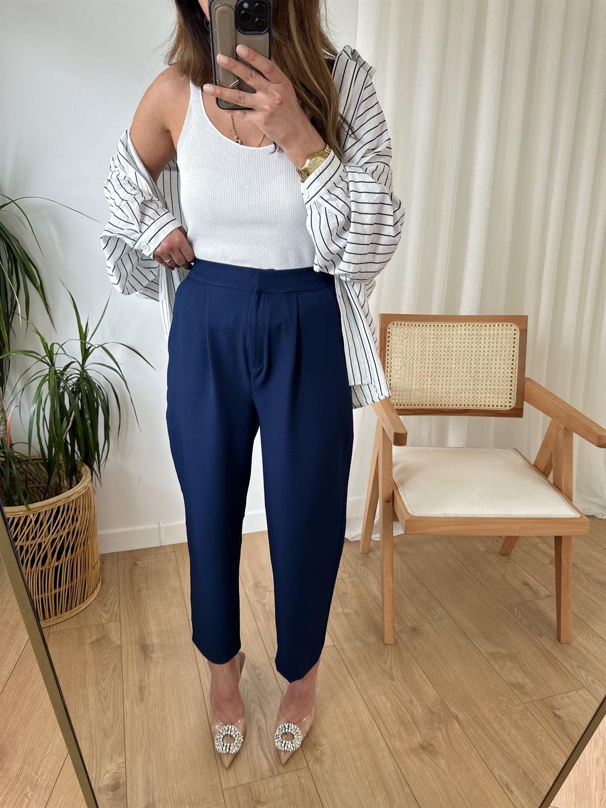 LACİVERT BELİ LASTİKLİ HAVUÇ PANTOLON