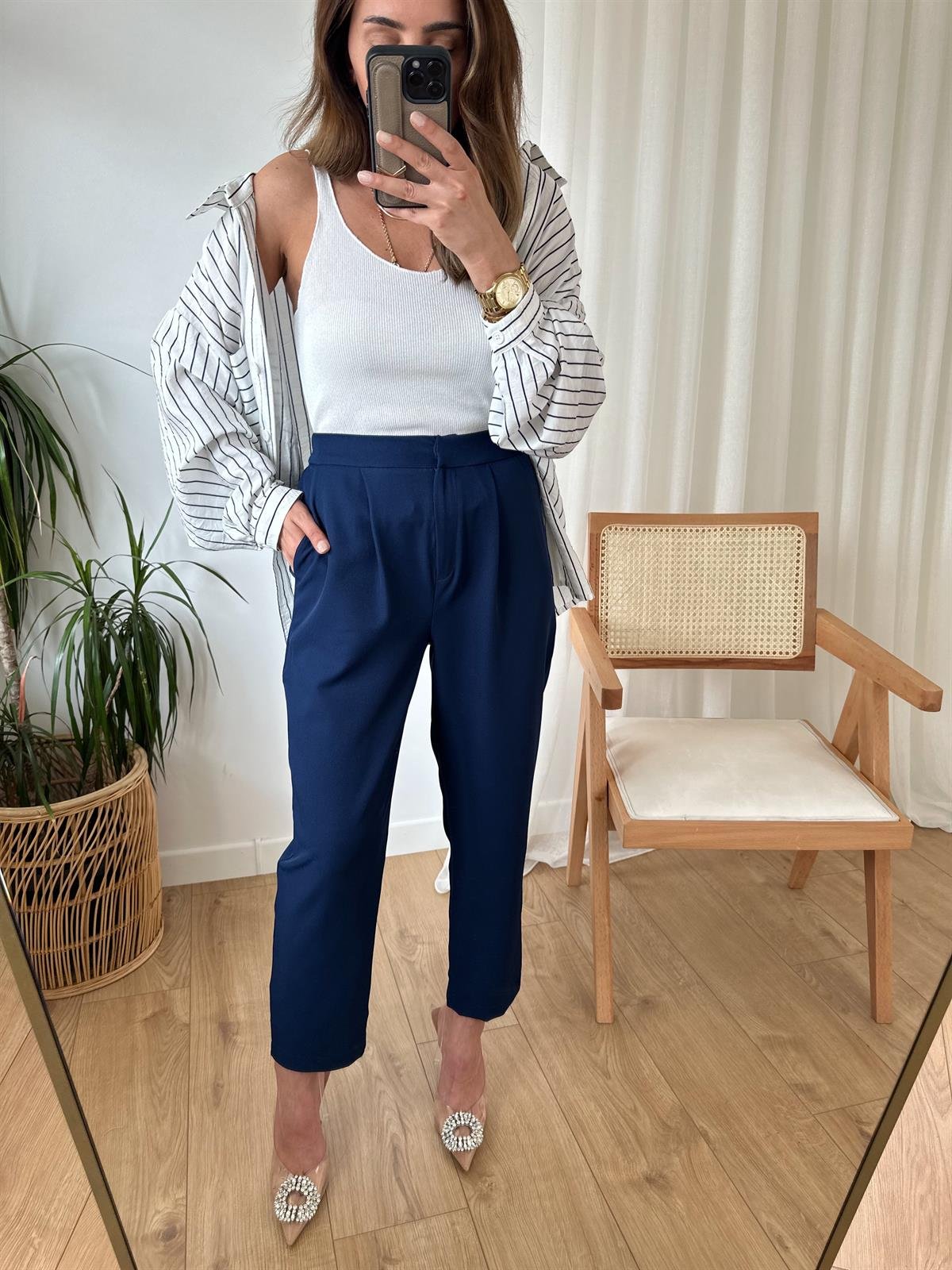 LACİVERT BELİ LASTİKLİ HAVUÇ PANTOLON