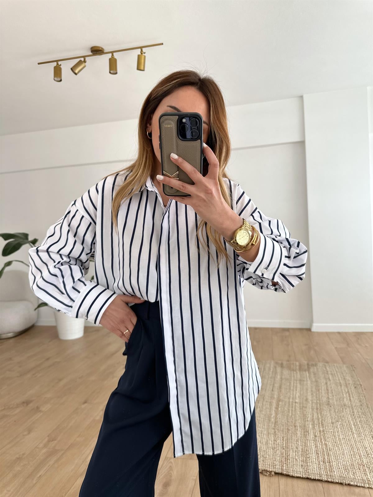 LACİVERT ÇİZGİLİ OVERSIZE GÖMLEK