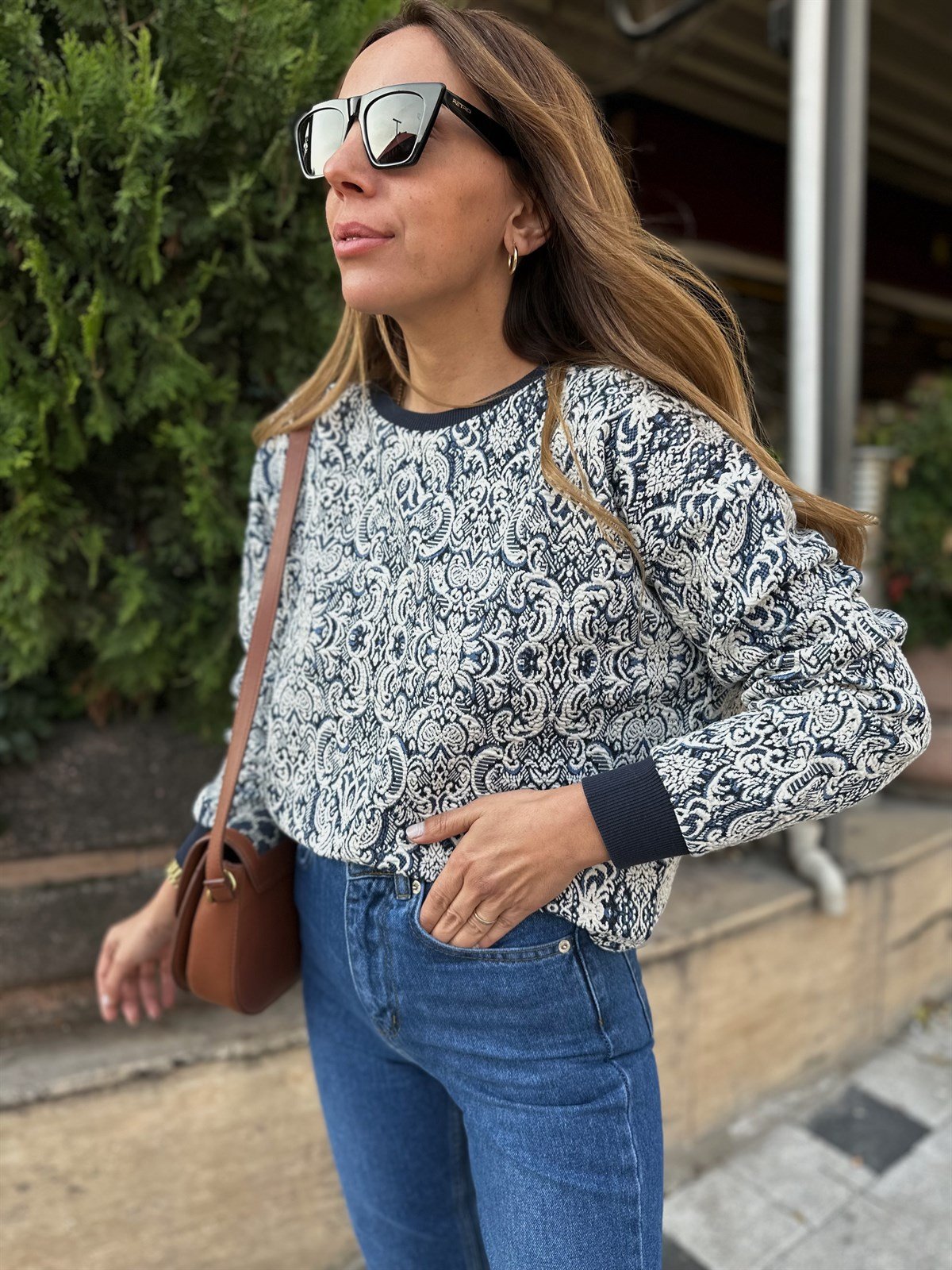 LACİVERT ETNİK DESEN SWEAT